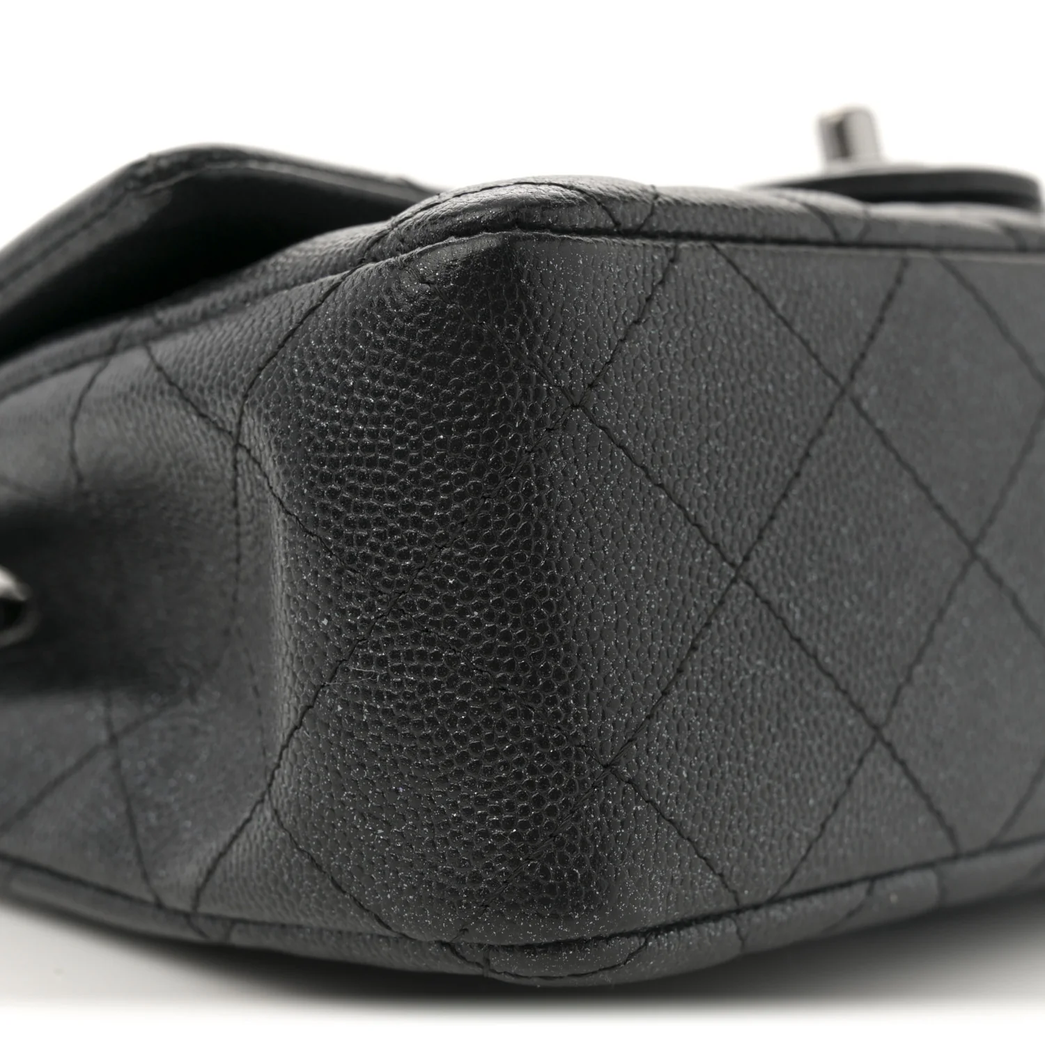 Iridescent Caviar Quilted Mini Rectangular Flap Black - Top Club