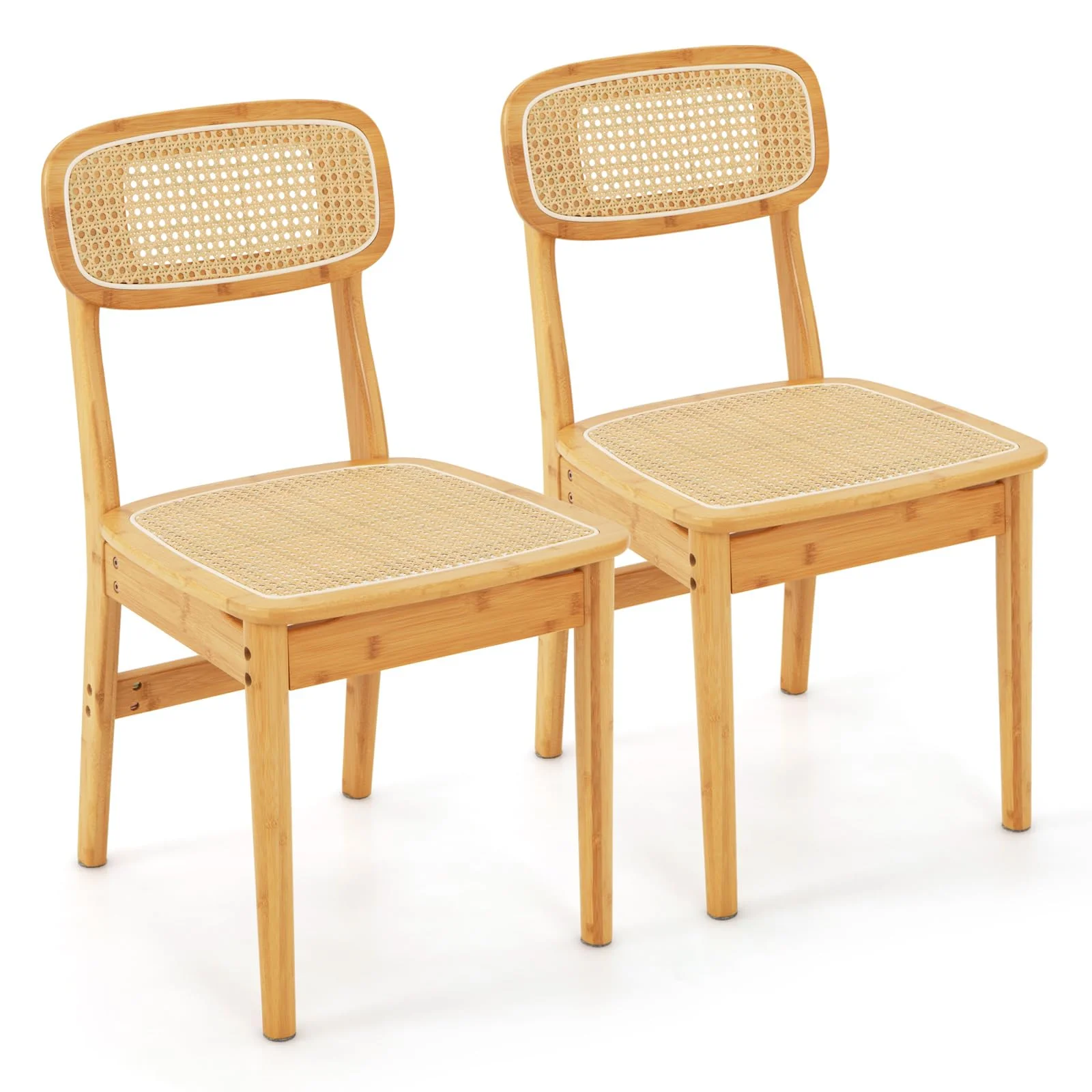 BEFOUNDLOVELY Rattan Dining Chairs Set of 2/4, Bamboo Armless Dining Room Chairs