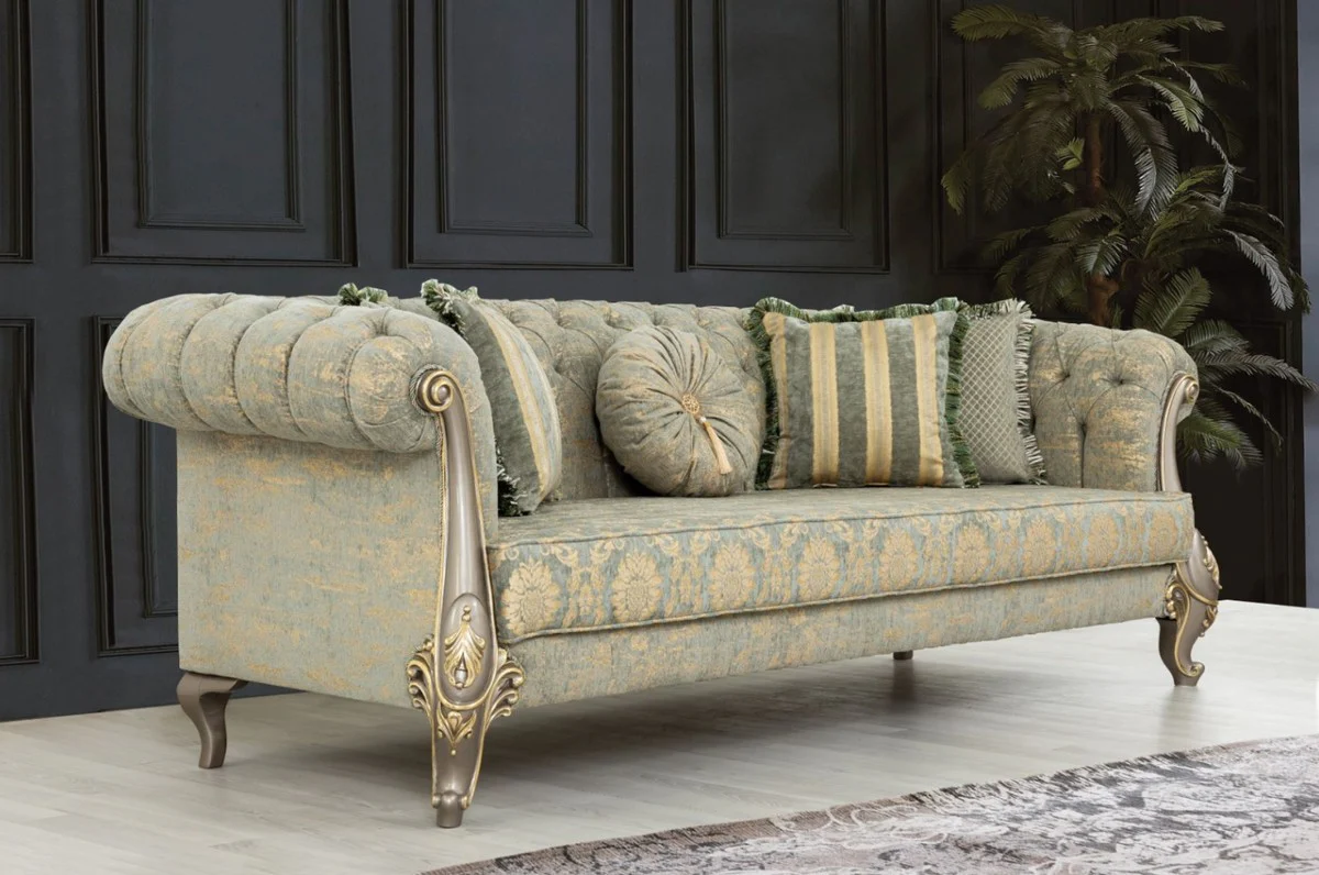 Luxury Baroque Living Room Set Green / Gold / Gray / Gold - 2 Sofas & 2 Armchairs - Living Room Furniture in Baroque Style - Noble & Magnificent