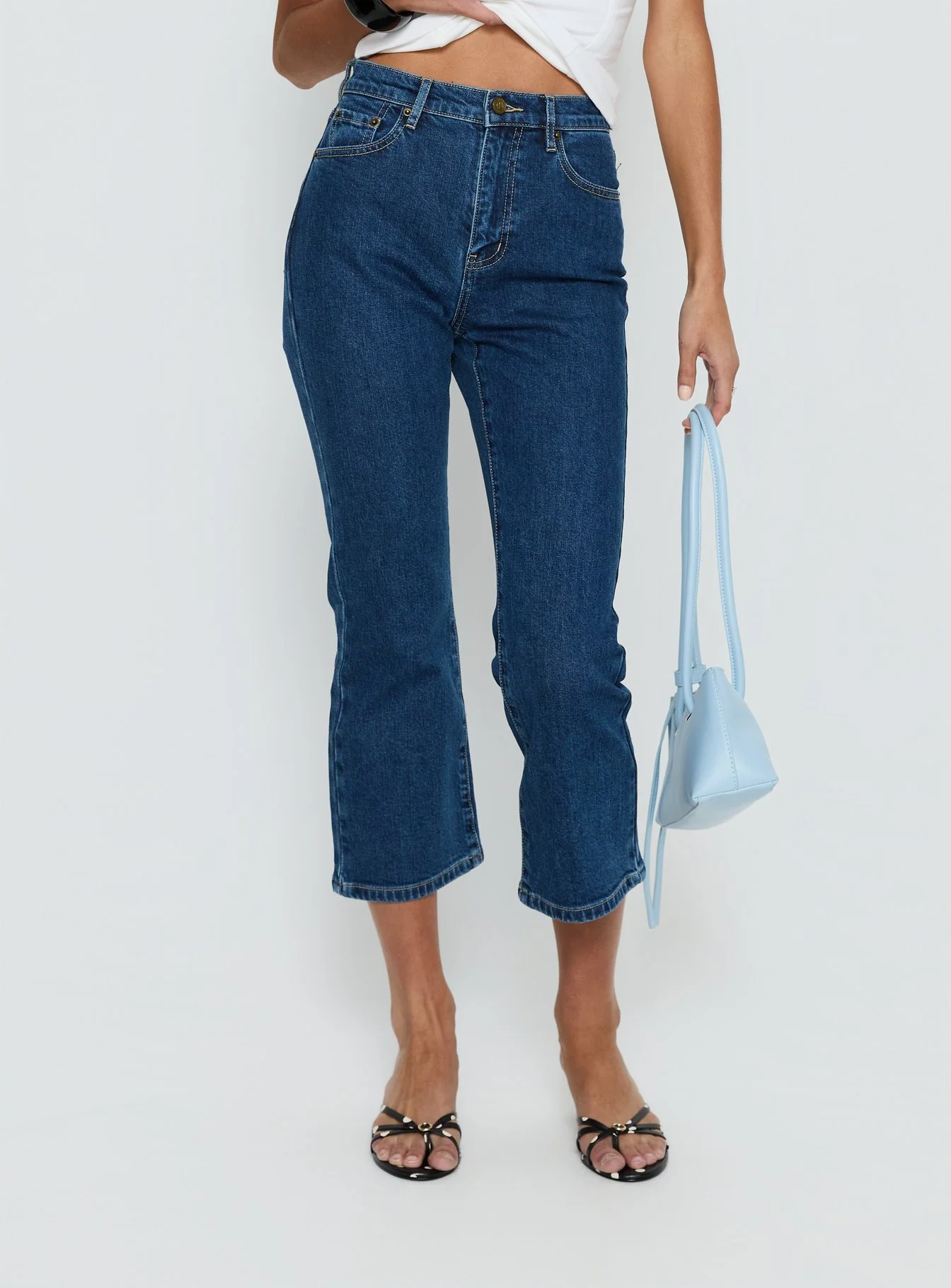 Cindee High Rise Cropped Jeans Mid Blue Wash