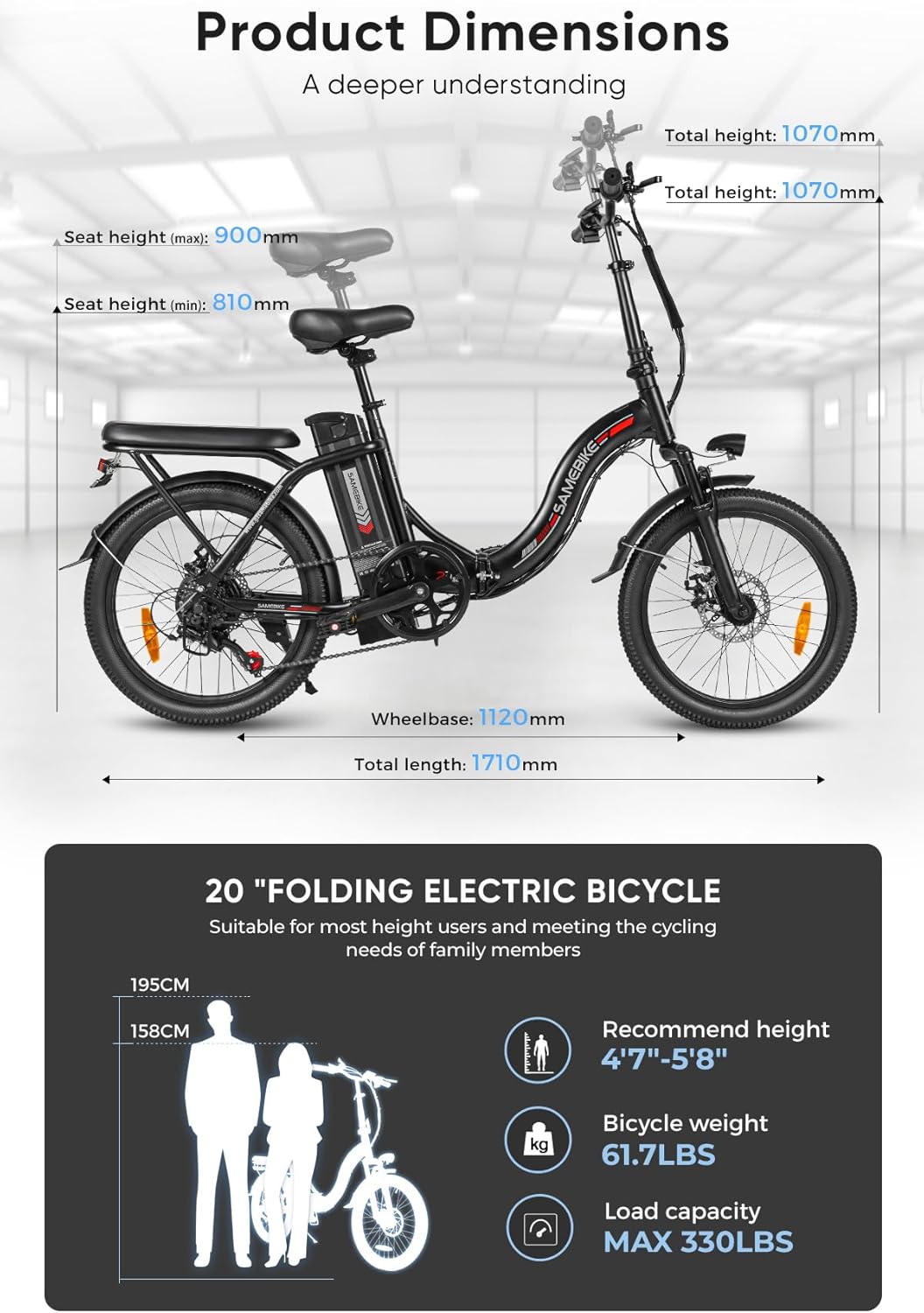 SAMEBIKE 250W 60NM Bici elettrica 20
