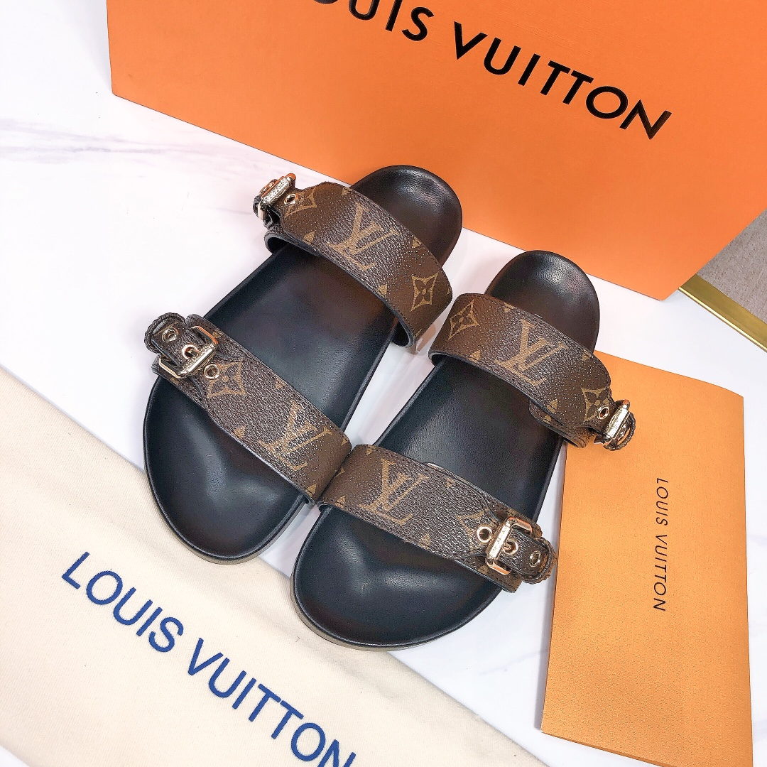 Louis Vuitton LV Bom Dia Leather Slide Sandals  (Replica) - Sneaker Replica Workshop