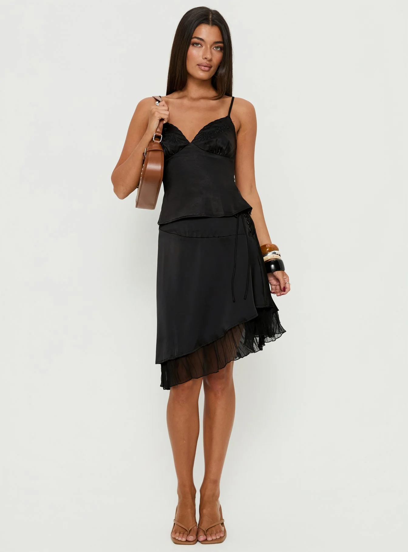 Aruba Satin Embroidered Cami Top Black