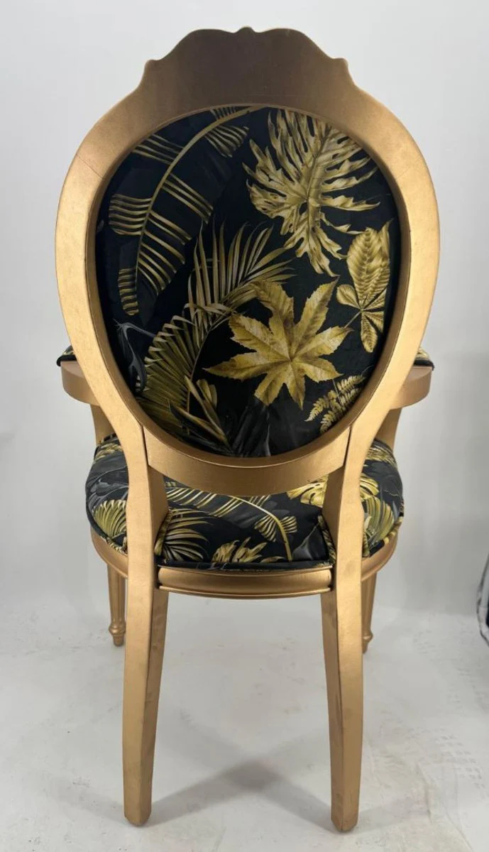 Luxury Baroque Dining Room Chair with Armrests Black / Gold H. 95 cm - Baroque Furniture