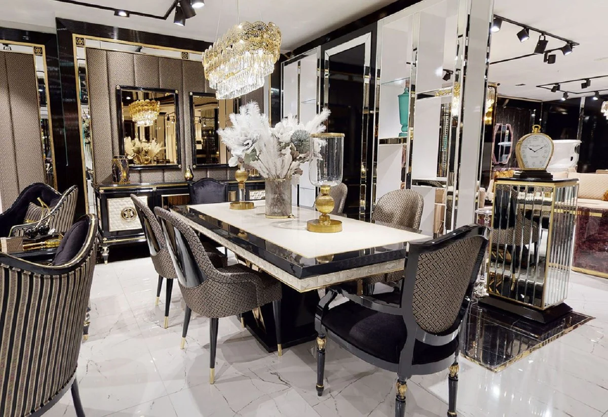 Luxury Art Deco Dining Room Chair Set Black / Gold - Kitchen Chairs Set of 6 - Luxury Art Deco Dining Room Furniture