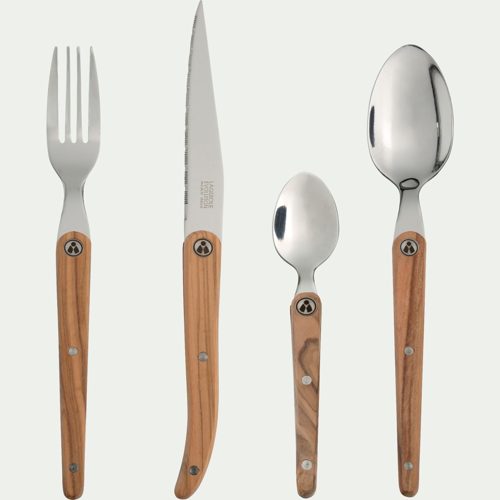 SENS - Ménagère 16 pièces en inox et bois d'olivier - naturel