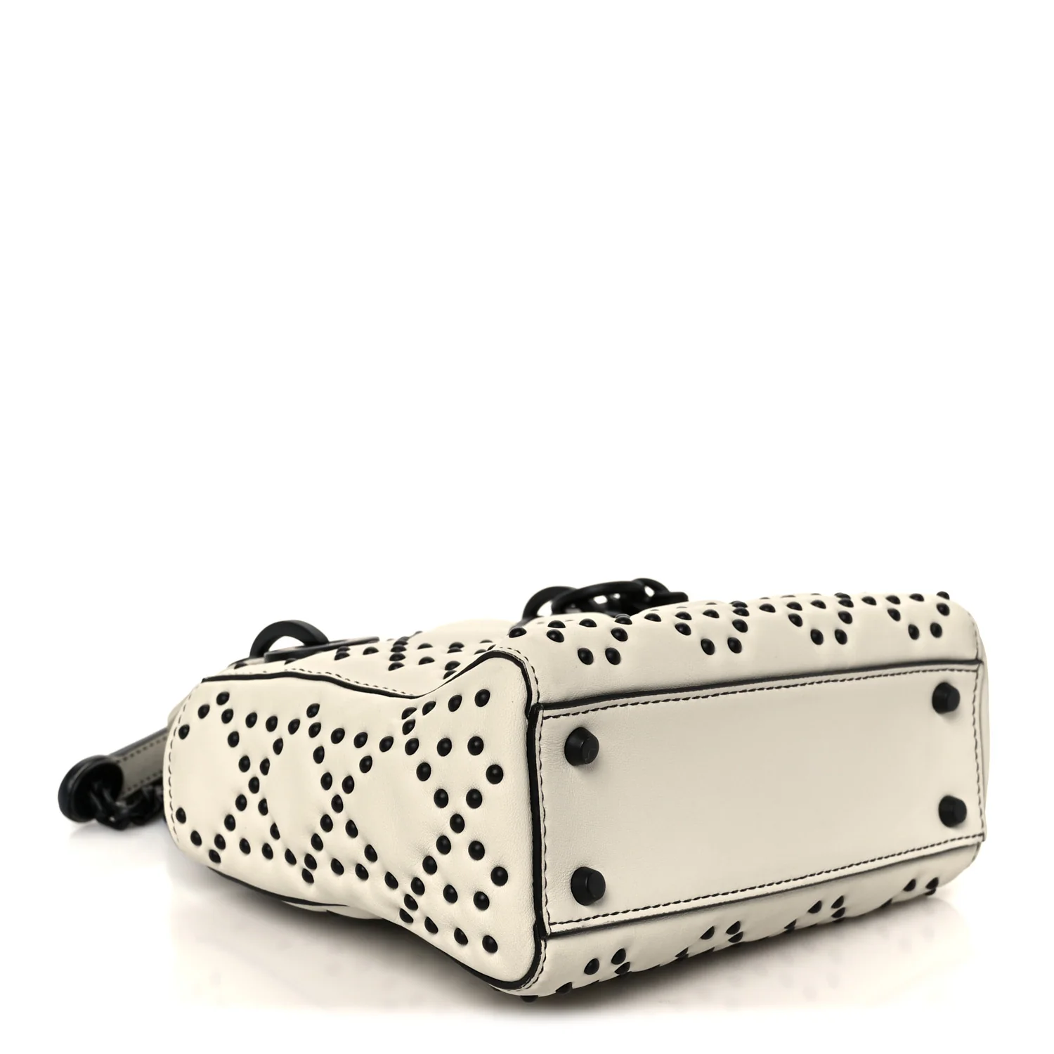 Ultra Matte Calfskin Studded Mini Supple Lady Dior White Black - Top Club