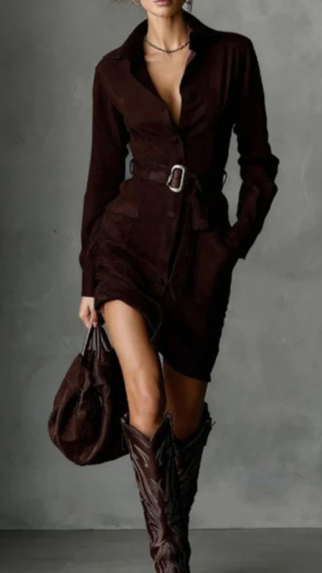 Women's Cotton‑blend Lapel Long‑sleeve Waist‑belted Irregular Mini Dress - Nordfashionstorm - Women's Clothing, Fashion for You - Nordfashionstorm.com