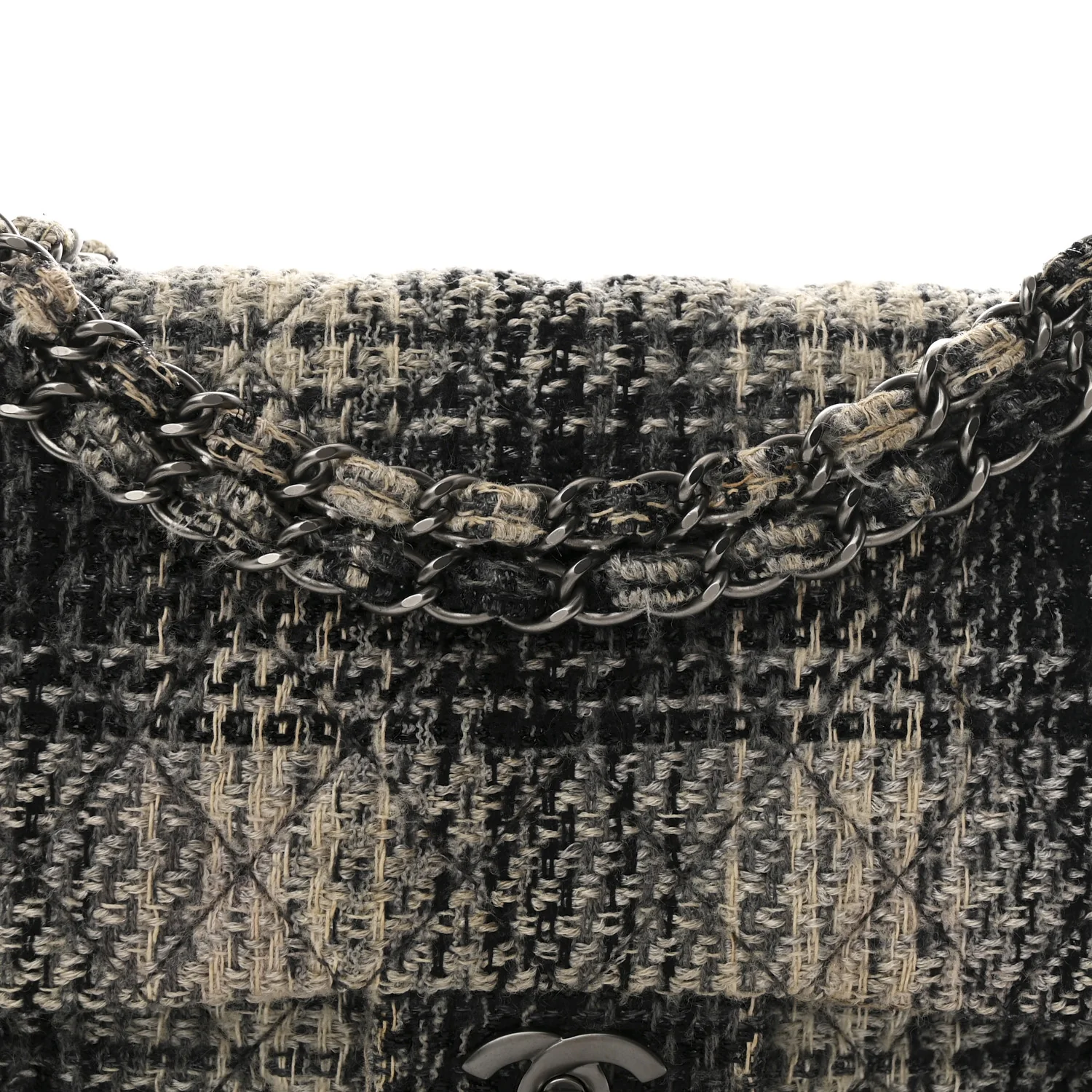 Tweed Quilted Medium Double Flap Beige White Black - Top Club
