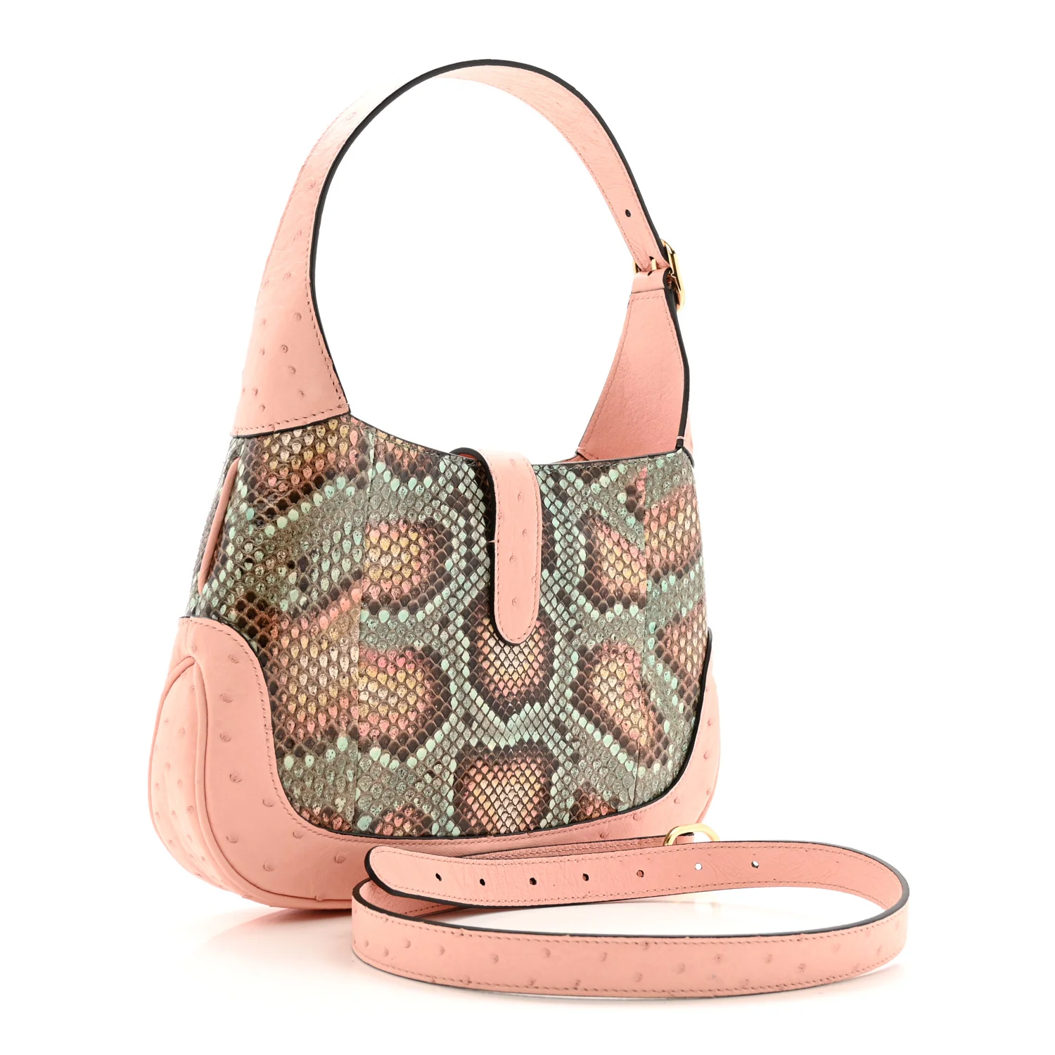 Snakeskin Ostrich Calfskin Small Jackie 1961 Hobo Pink Multicolor - Top Club