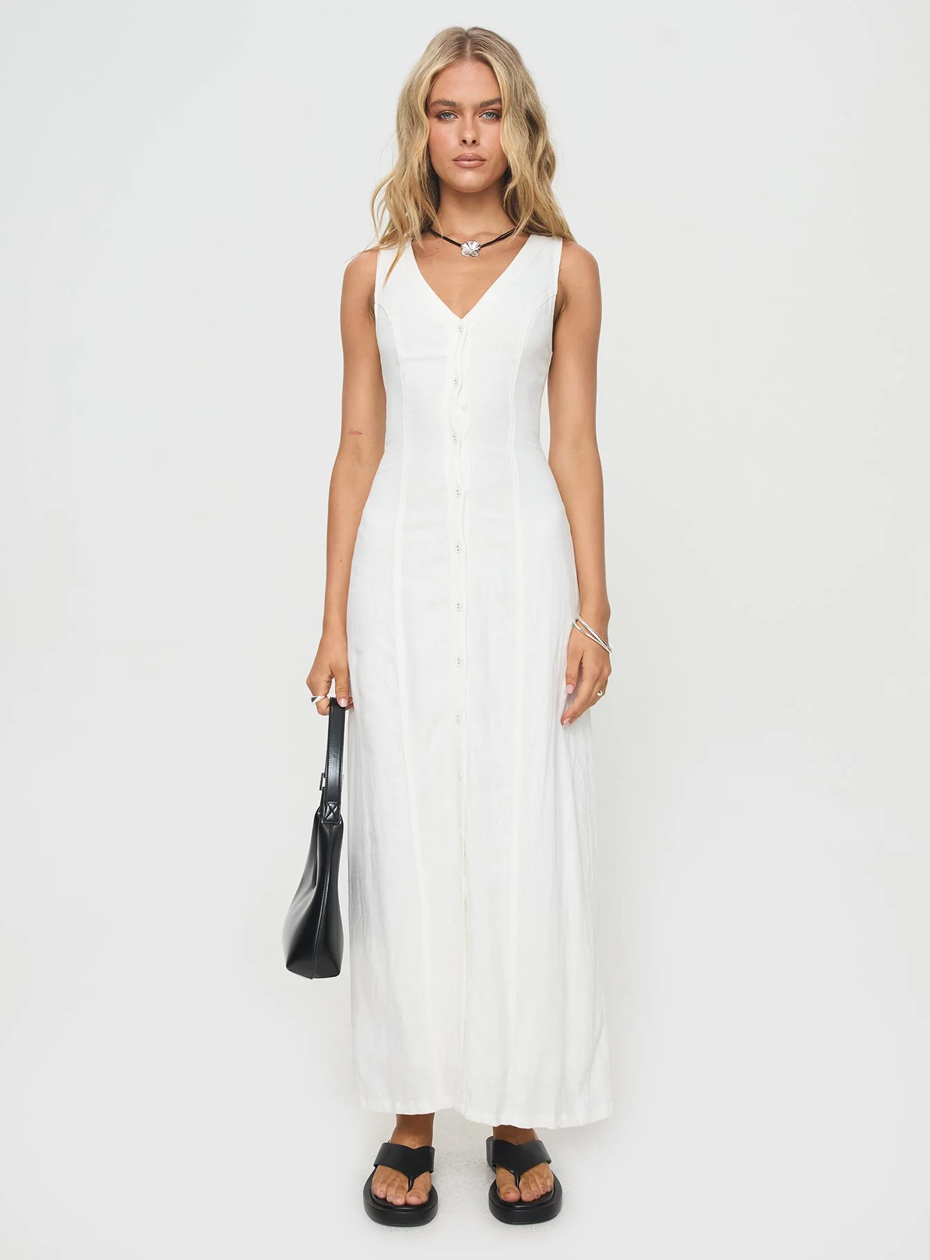 Summer Season Linen Blend Maxi Dress White Petite