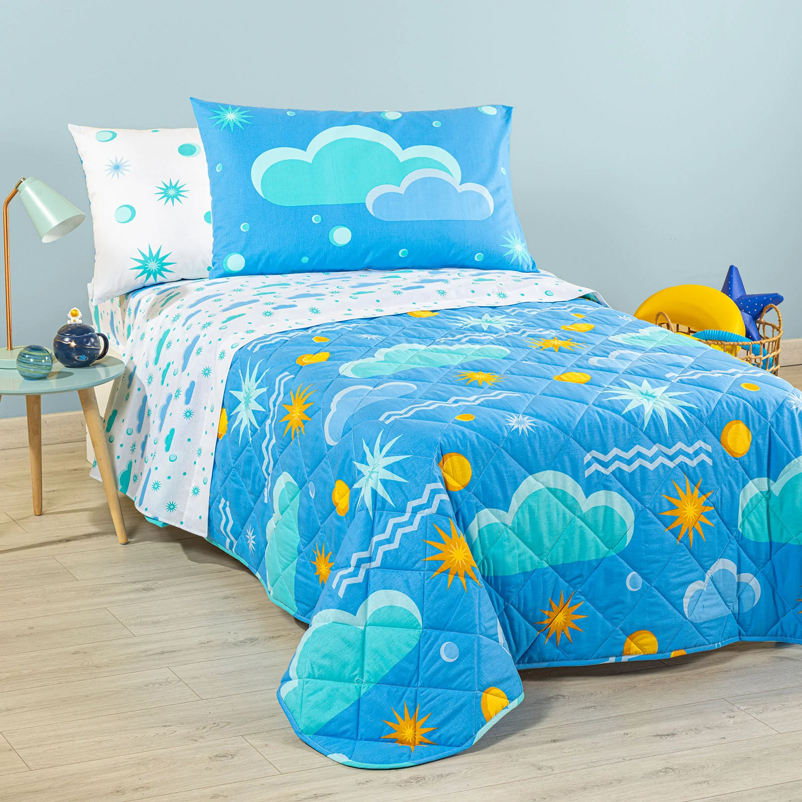 Copriletto Trapuntato In Cotone Magica Notte Piazza E Mezza Azzurro Caleffi Kids