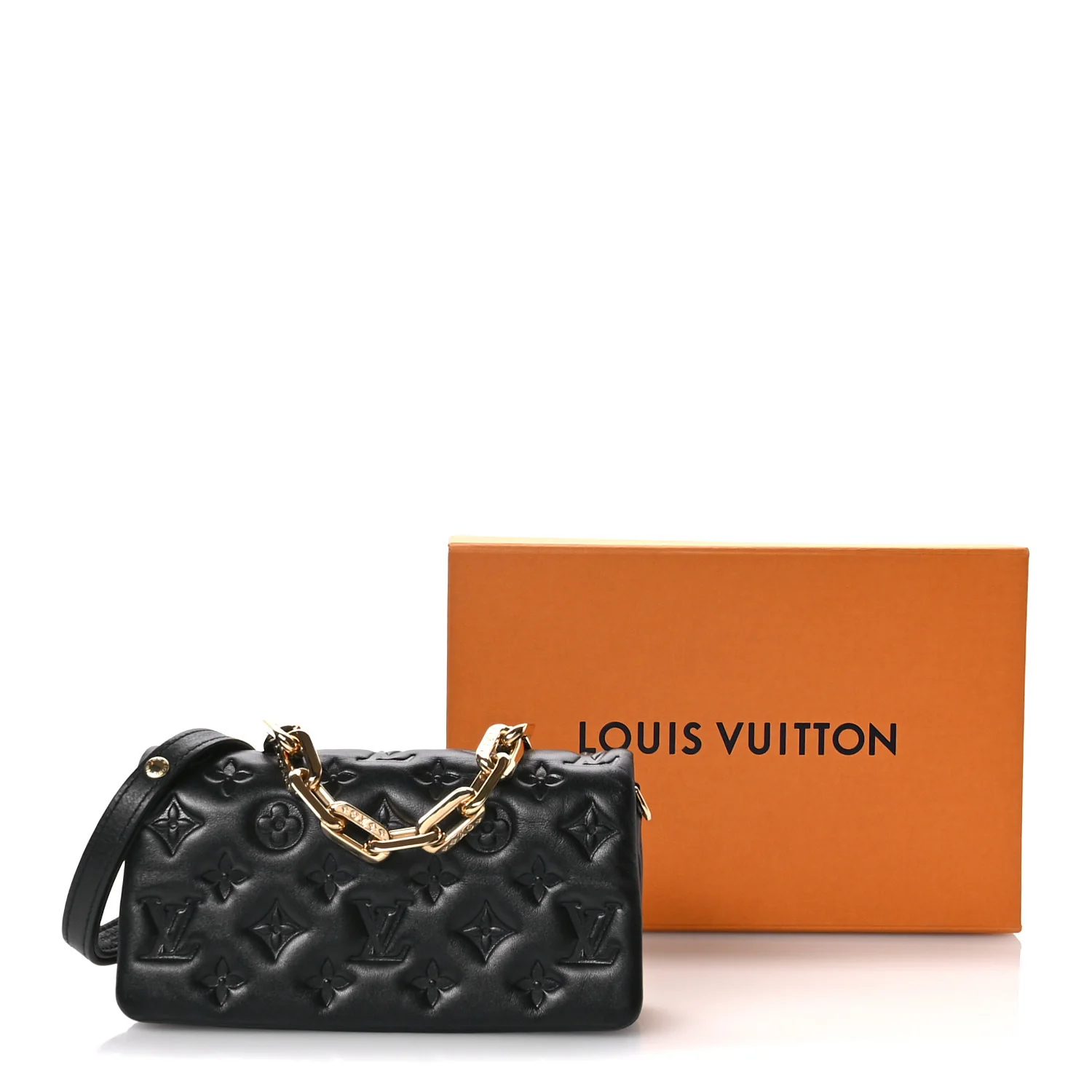 Lambskin Embossed Monogram Pochette Coussin Crossbody Black - Top Club