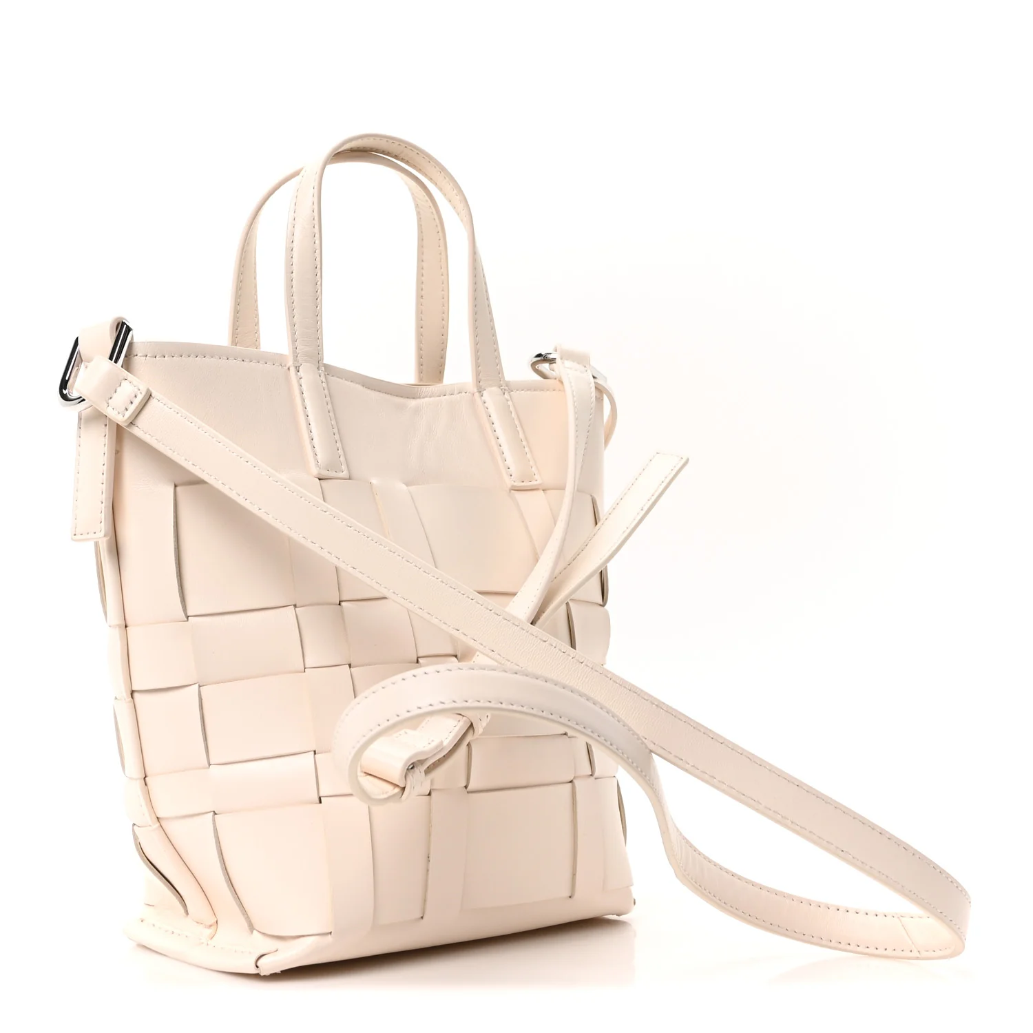Smooth Calfskin Odita Mini Modern Lattice Bucket Bag Off White - Top Club