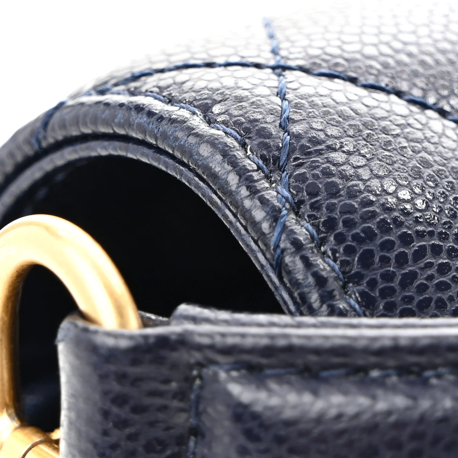 Shiny Caviar Quilted Mini Top Handle Flap Navy Blue - Top Club