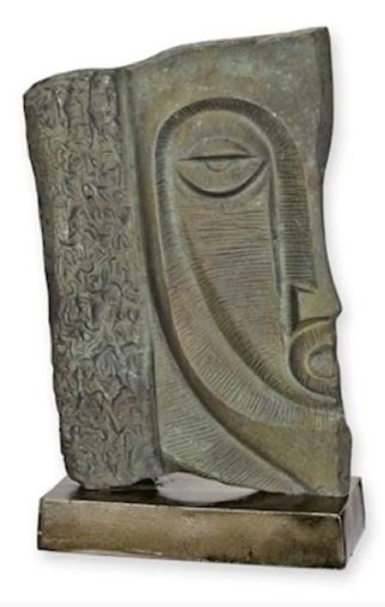 Luxury aluminum decorative sculpture face antique gray / gray / brass 26 x 10.3 x H. 39.6 cm - Abstract aluminum decorative figure - living room decoration - desk decoration