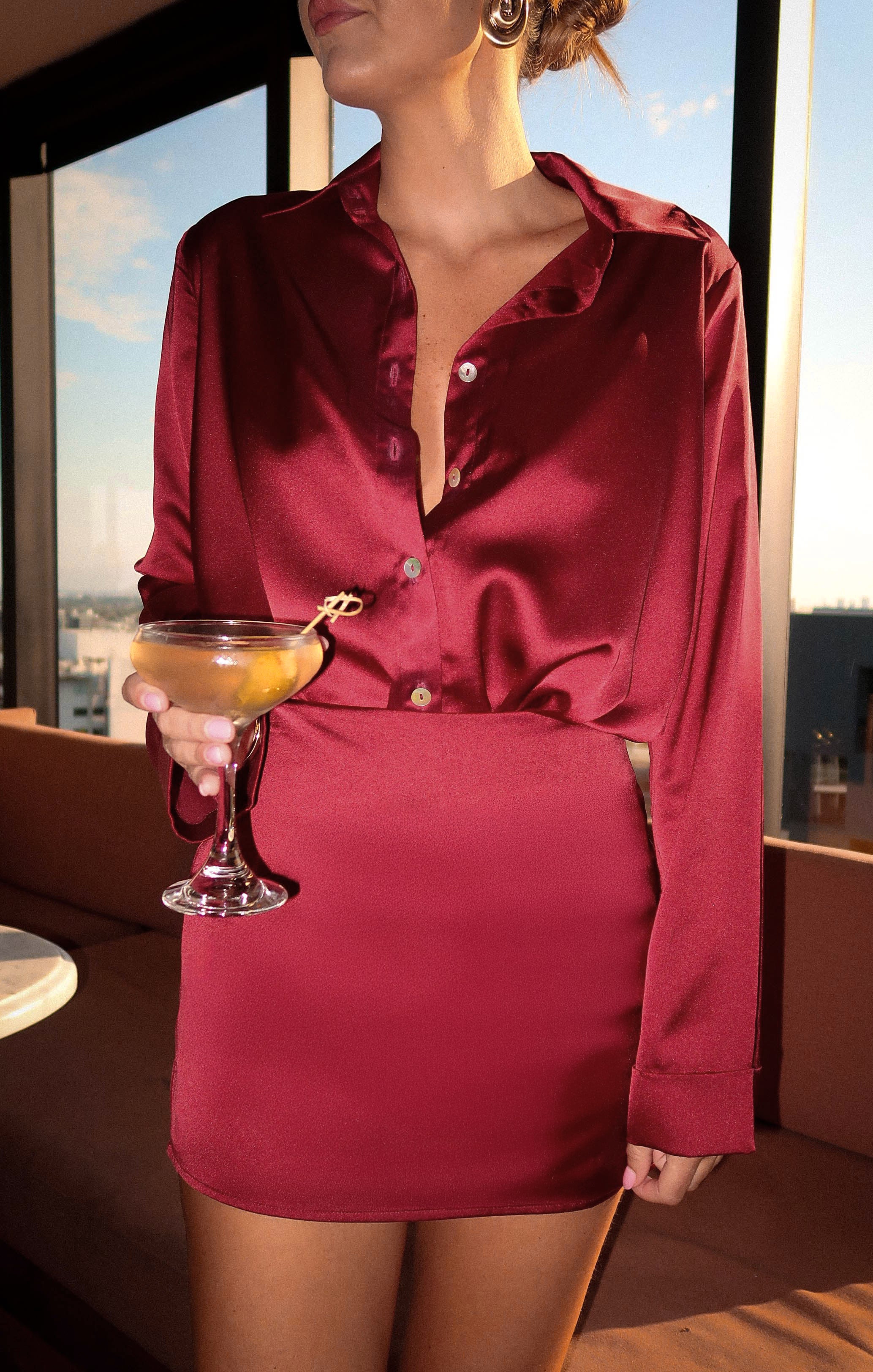 All Night Skort ~ Cranberry Luxe Satin