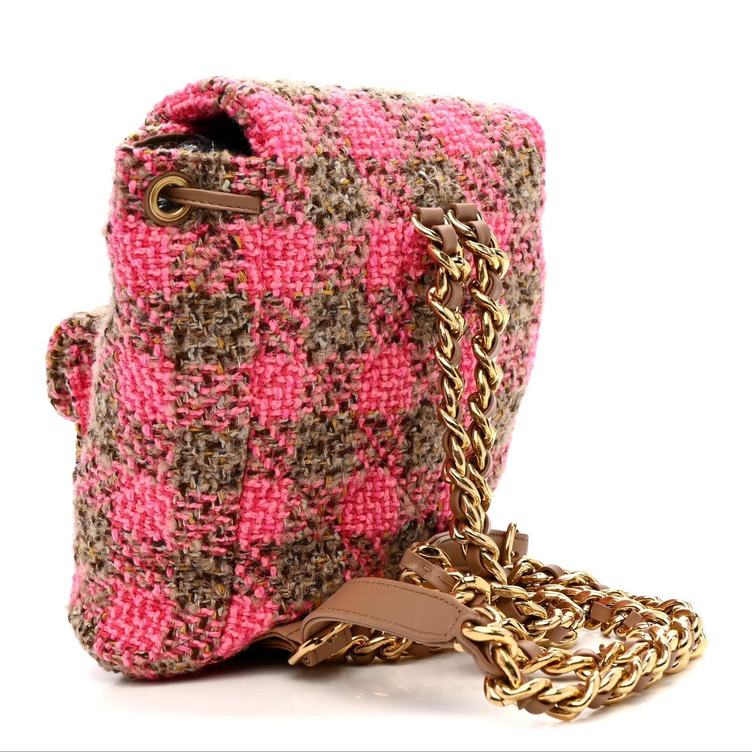 Wool Tweed Elegant Backpack Pink Brown - Top Club