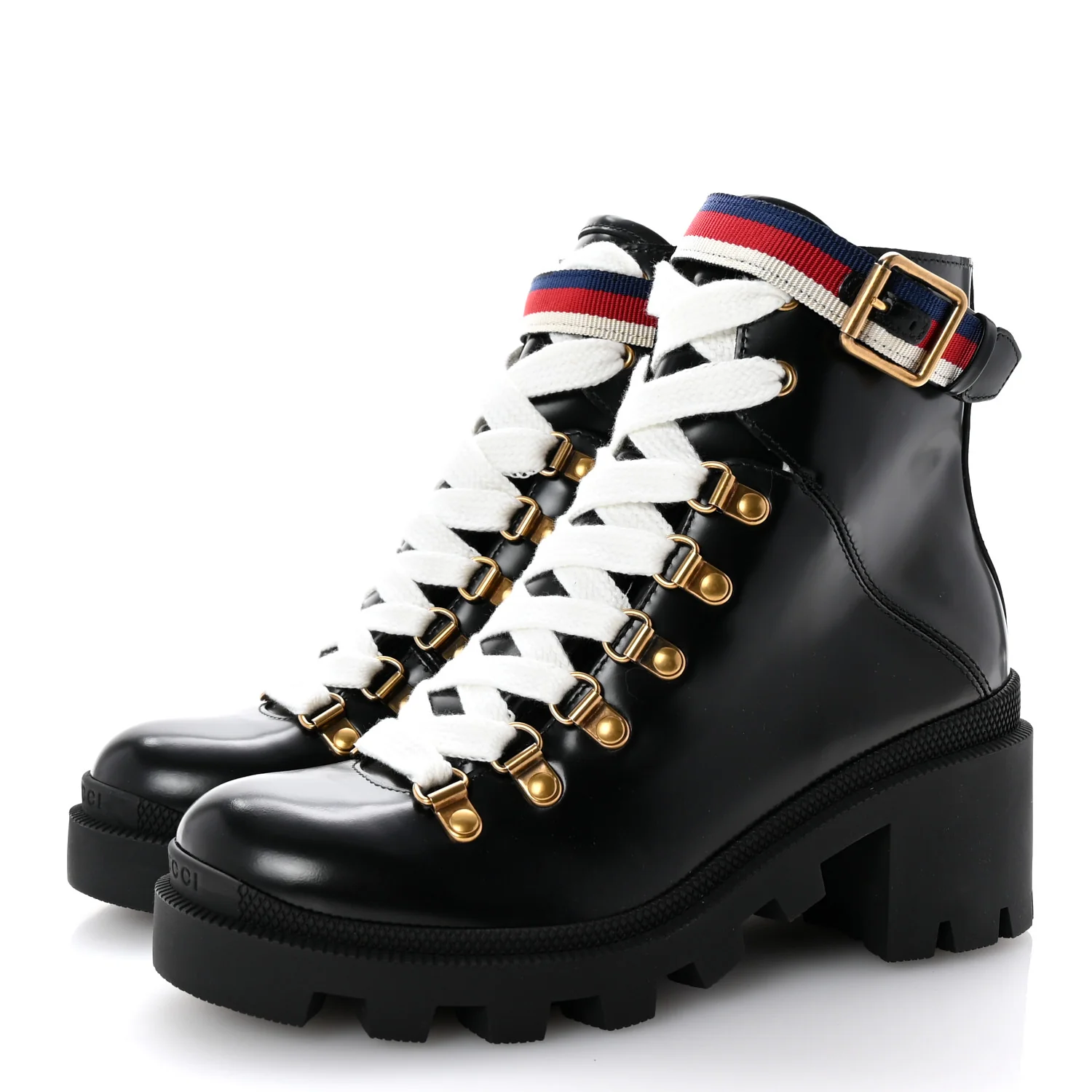 Calfskin Sylvie Web Lace Up Combat Boots 35 Black - Top Club