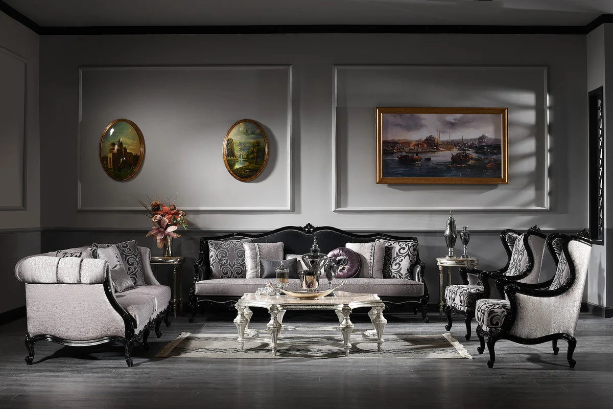 Luxury Baroque Living Room Set - 2 Sofas & 2 Armchairs & 1 Coffee Table - Living Room Furniture in Baroque Style - Noble & Magnificent - Luxury Quality - Made in Italy