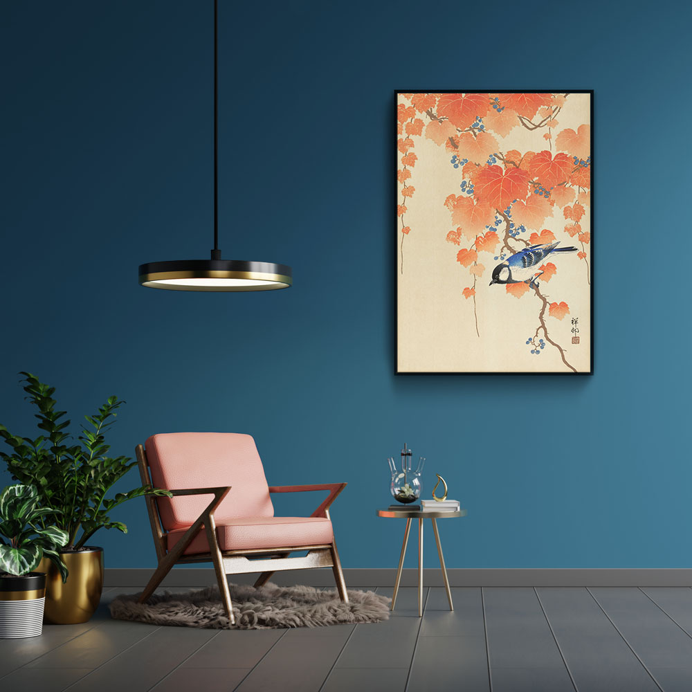 Walljar plexiglas schilderij - Ohara Koson - Great Tit On Paulownia Branch Plexiglas schilderij - 150 x 225 cm