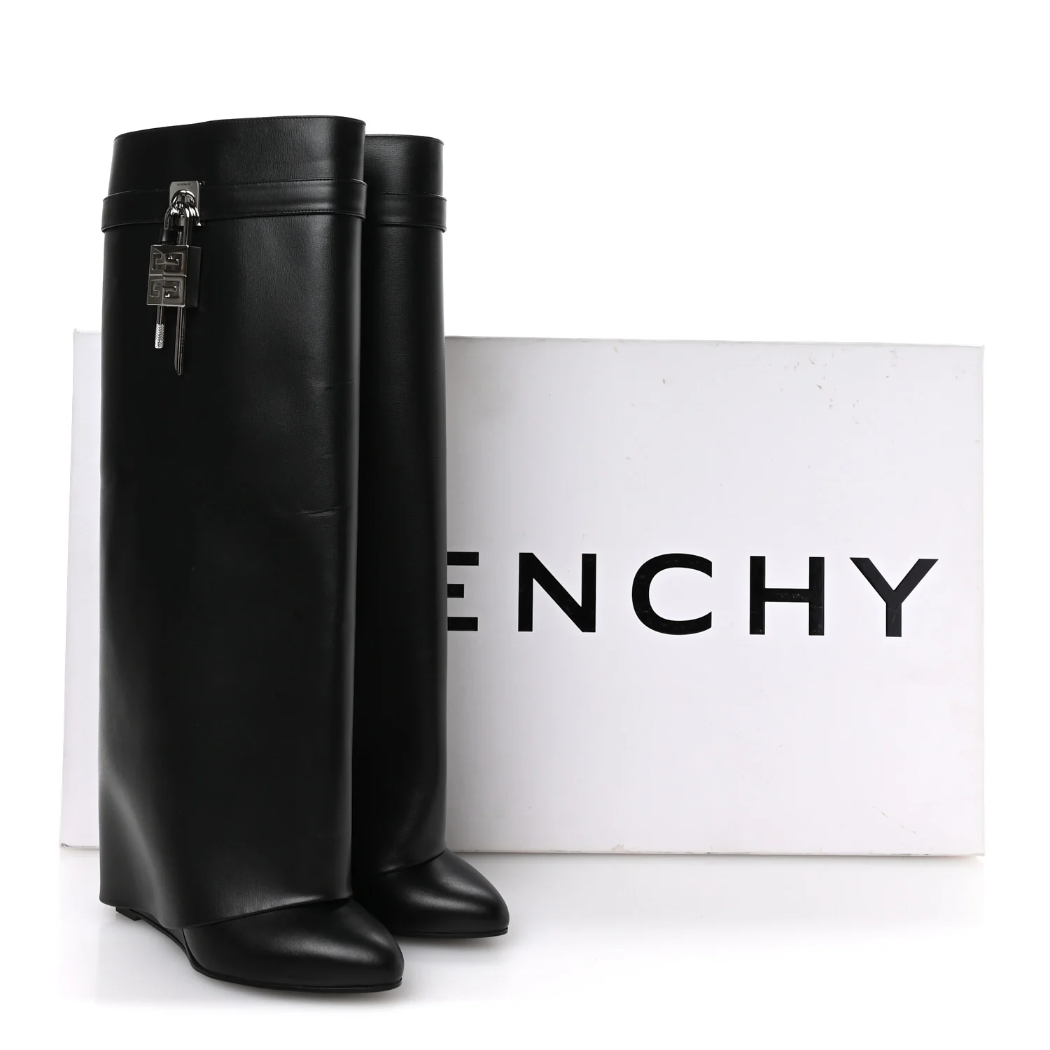 Calfskin Shark Lock Wide Fit Pant Boots 37 Black - Top Club