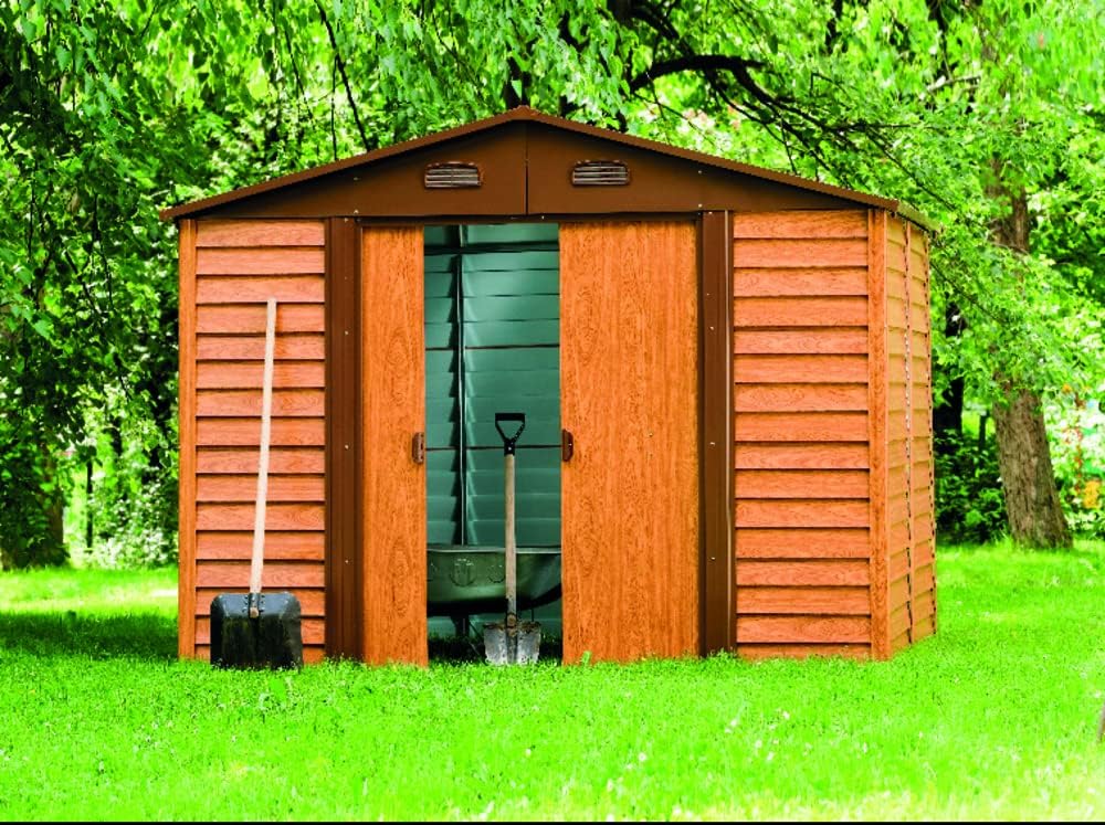 VERDELOOK Chalet, Casetta in metallo box da giardino a due falde, 278x238 altezza 215 cm, marrone