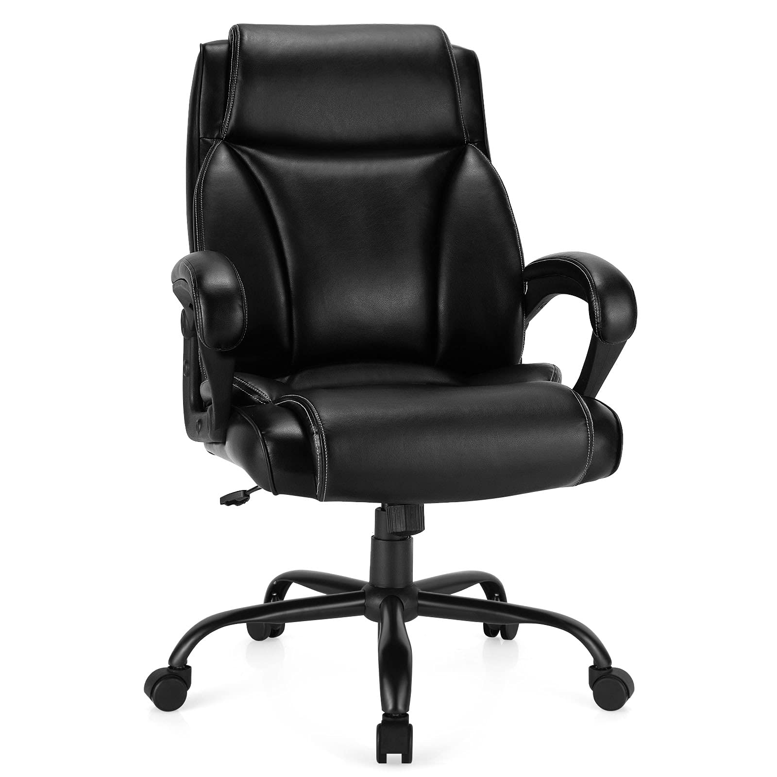 BEFOUNDLOVELY Big and Tall Leather Adjustable Swivel Executive Office Chair with Armrest and Lumbar Support