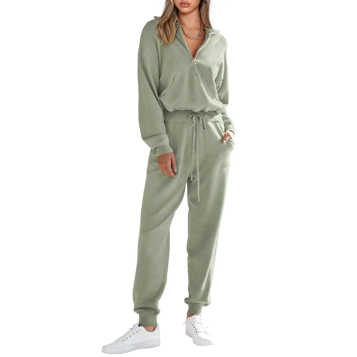PrettyGarden Women's 2-Piece Sweater Set Pullover Zip Up Sweatshirt Jogger Sweatpants Tracksuit Casual Outfit