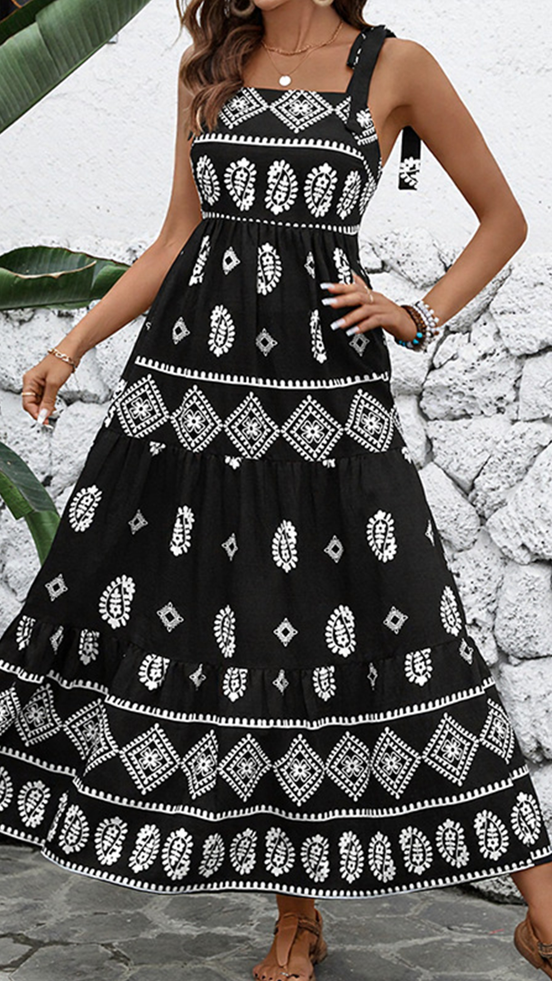 Women's Cotton-Blend Square Neck Printed Cami Midi Dress - Nordfashionstorm - Women's Clothing, Fashion for You - Nordfashionstorm.com