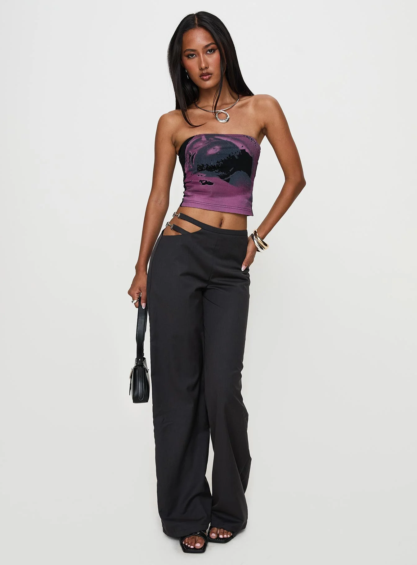 Nights Like This Cut Out Buckle Detail Pants Charcoal