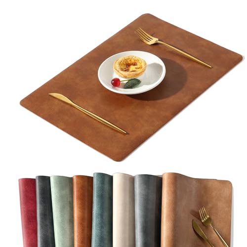 UnivoColors Set 4 PU Leather Rectangle Placemats Solid Heat Resistant Kitchen Table Waterproof Washable Party Decoration