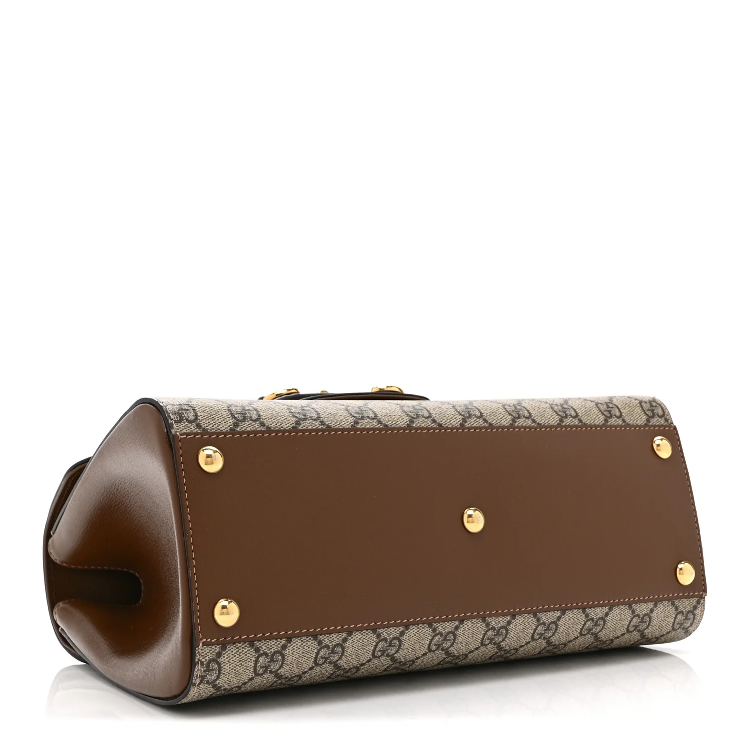GG Supreme Monogram Calfskin Medium Horsebit 1955 Top Handle Bag Beige Ebony Brown Sugar - Top Club