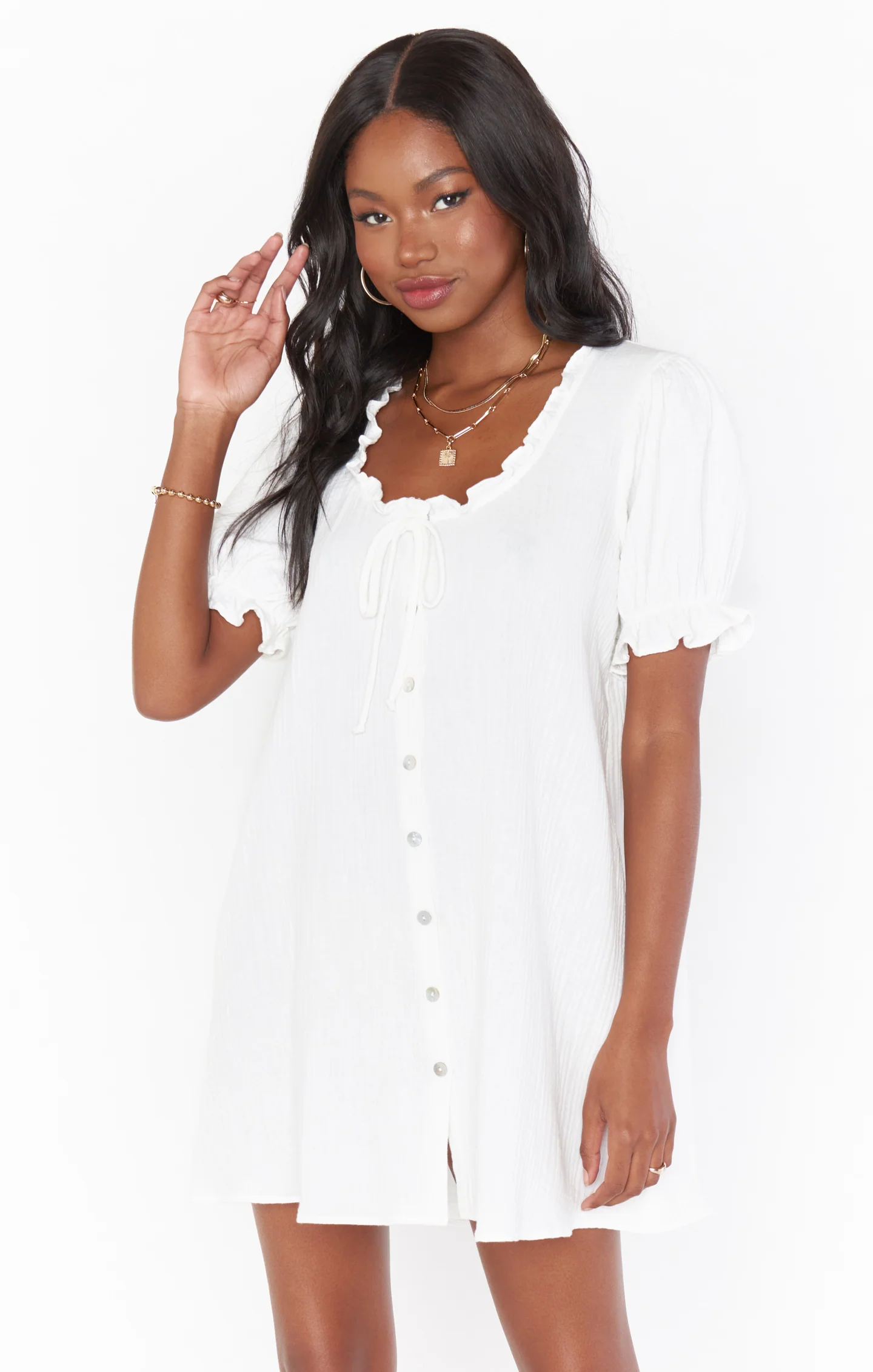 Ellen PJ Dress ~ White Crinkle Gauze