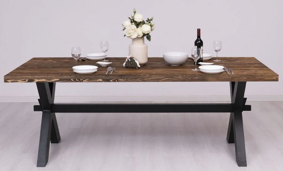 Country house style dining table dark brown / black 210 x 90 x H. 78 cm - solid wood kitchen table - country house style dining room furniture
