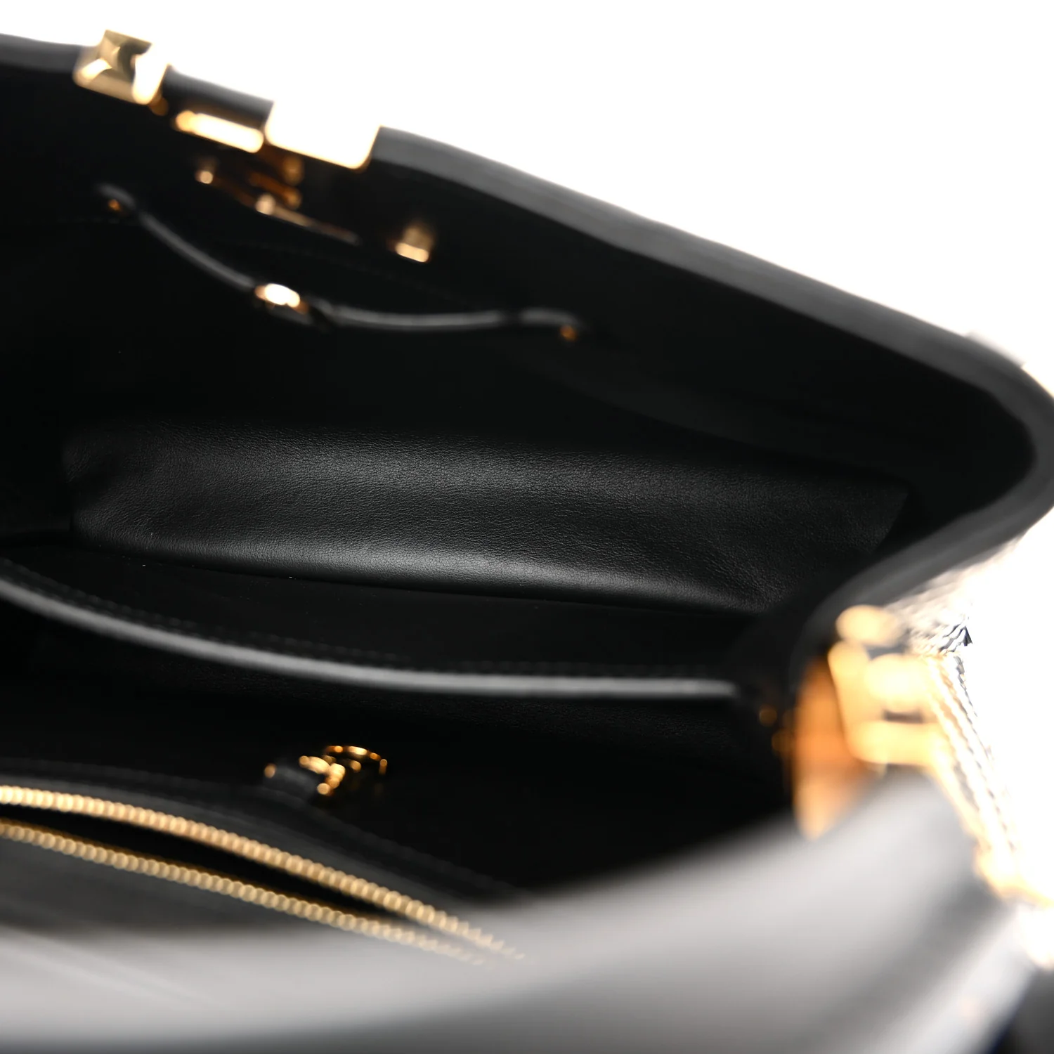 Raffia Calfskin Capucines MM Black Ecru - Top Club