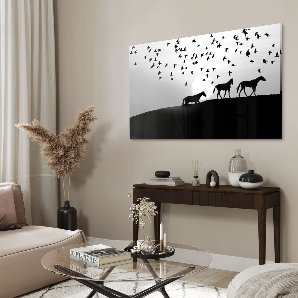 Walljar acrylglas schilderij - Distant Horses Acrylglas schilderij - 150 x 225 cm