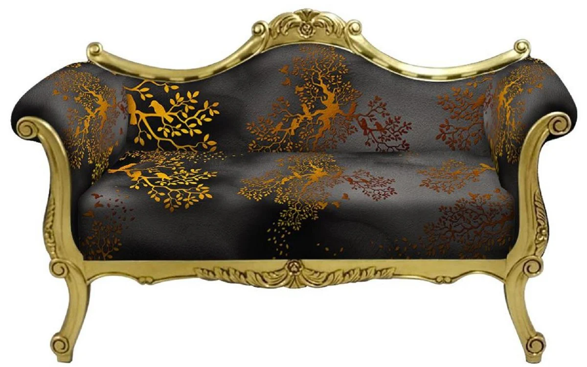 Baroque Sofa with Pattern Gray / Gold - Handmade Living Room Sofa in Baroque Style - Baroque Living Room Furniture