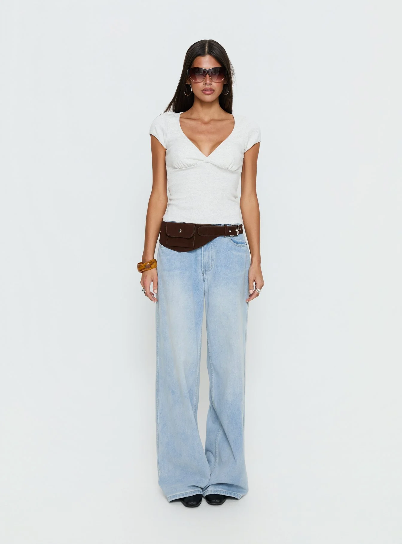 Baseline Cross Over Cap Sleeve Top Grey Marle