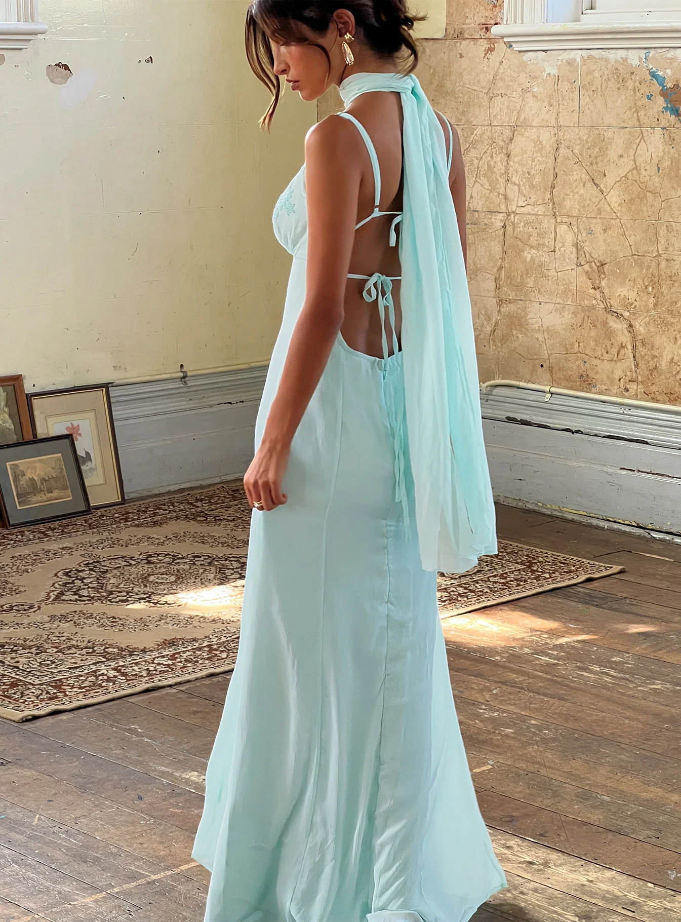 Jadira Scarf Maxi Dress Aqua