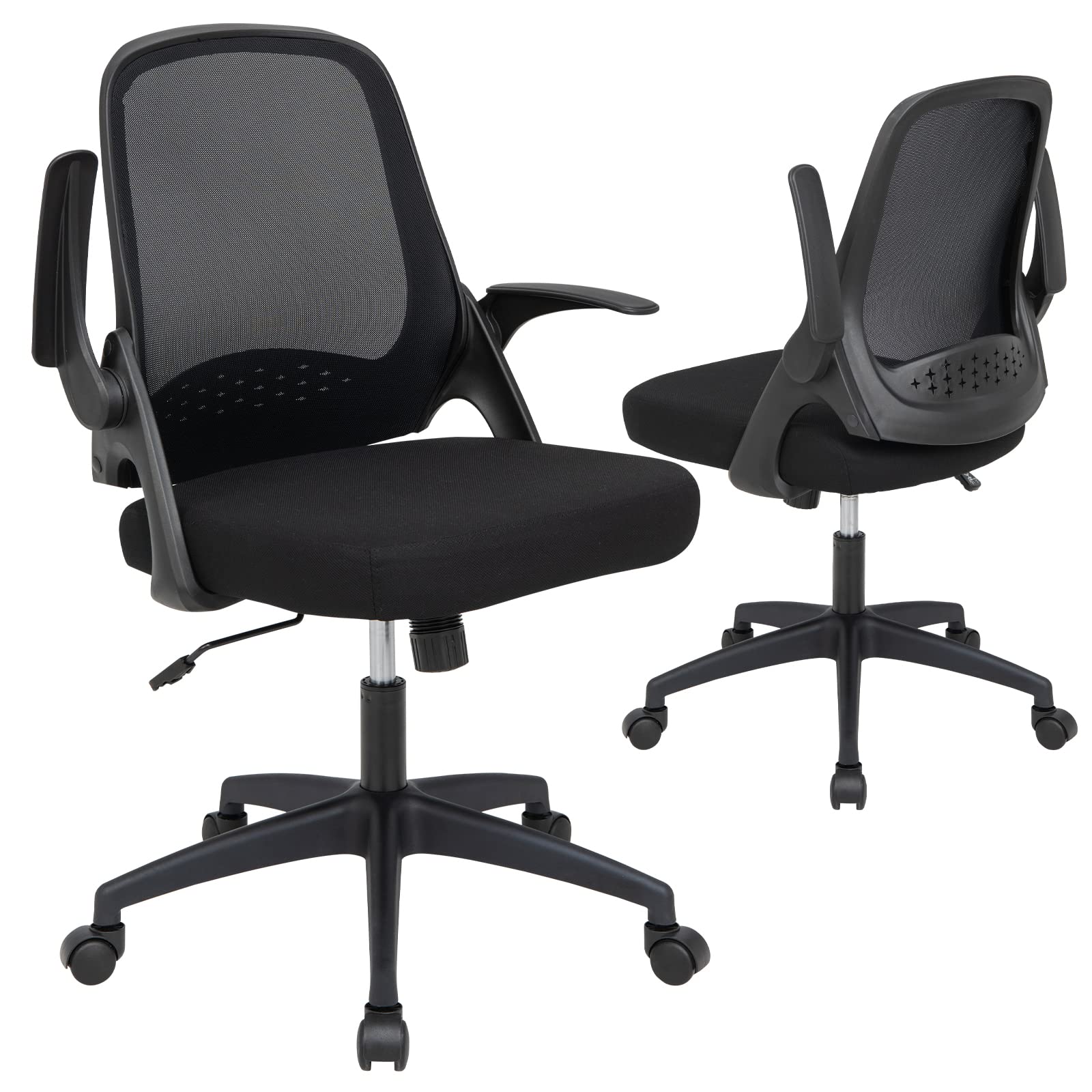 BEFOUNDLOVELY Mid-Back Height Adjustable Swivel Mesh Office Chair with Flip-up Armrests, Lumbar Support