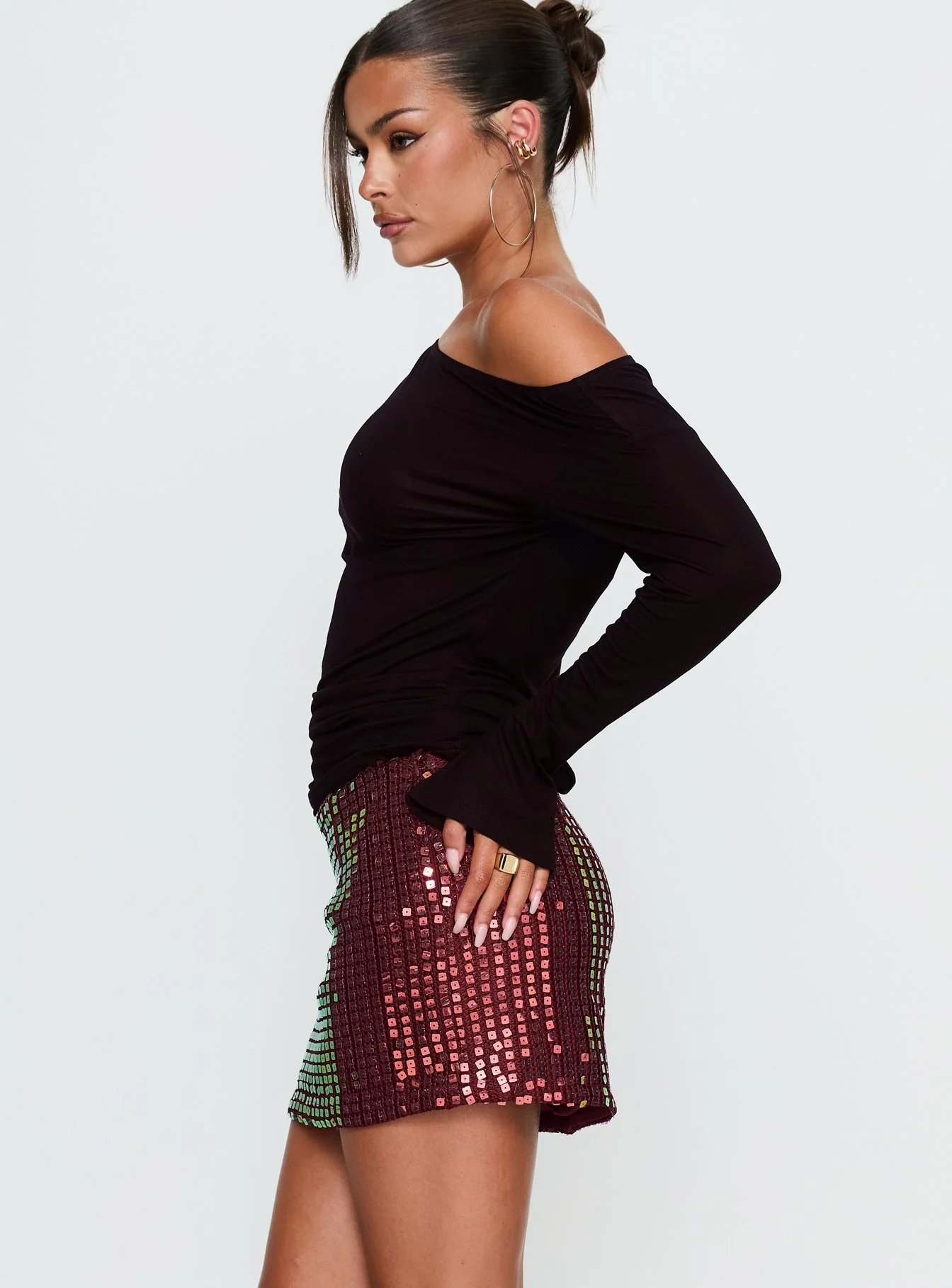 Zelaia Shimmer Mini Skirt Wine
