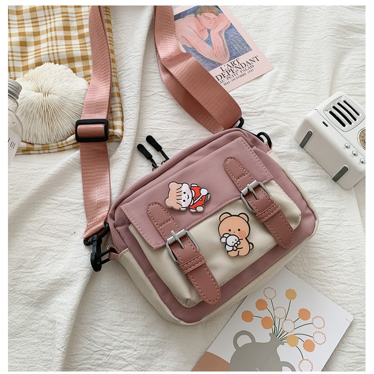 Women's new crossbody bag, cute small canvas bag for girls, student Japanese-style artistic Korean ins shoulder square bag