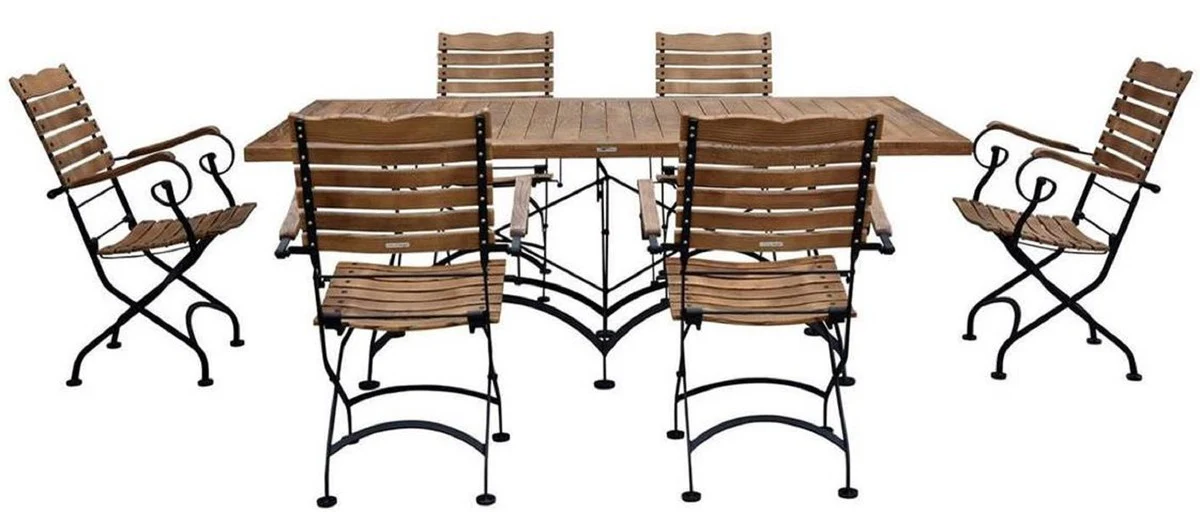Art Nouveau Garden Furniture Set Brown / Black - 1 Art Nouveau Garden Dining Table & 6 Art Nouveau Garden Chairs - Baroque & Art Nouveau Gastronomy & Garden Furniture
