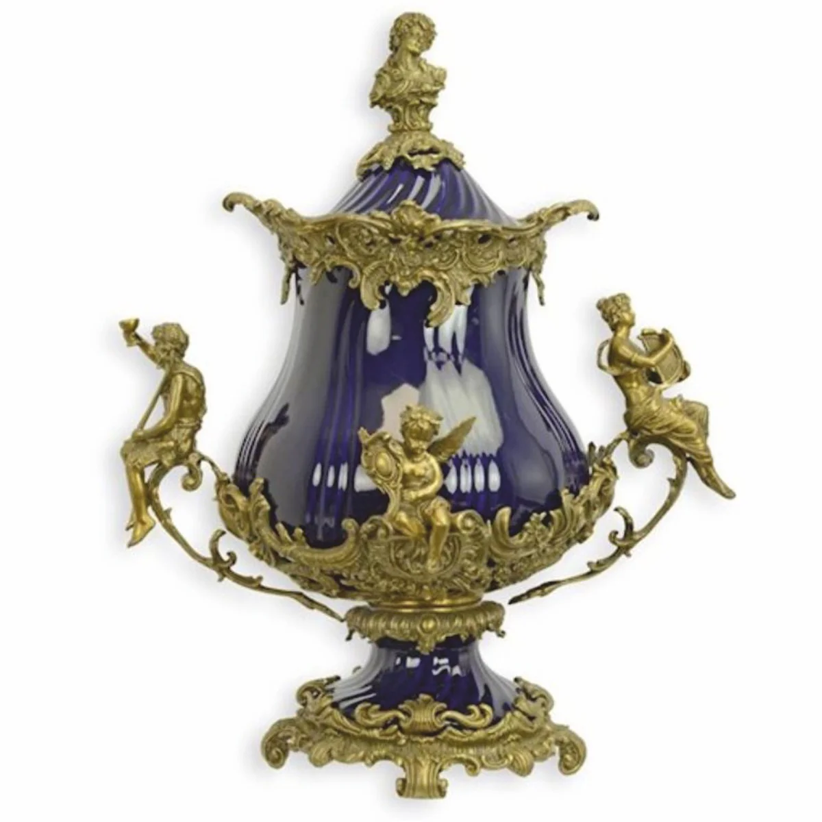 Baroque porcelain bowl dark blue / brass H. 52 cm - Baroque decoration