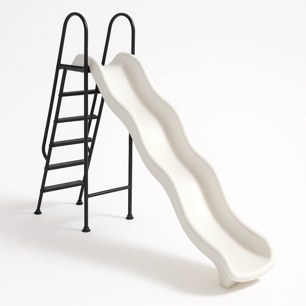 White and black steel children's slide, 180 x 40 x 150 cm