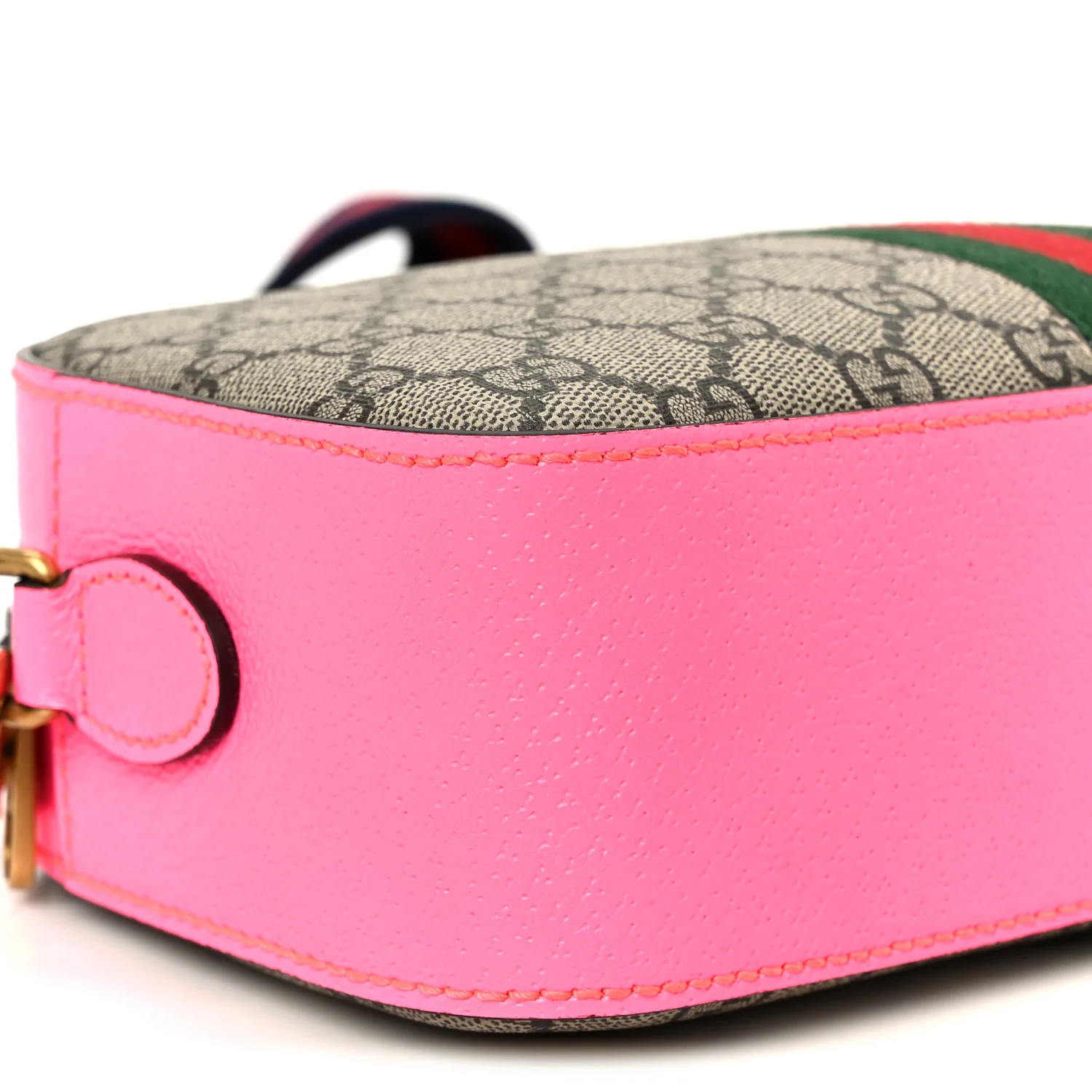 GG Supreme Monogram Textured Dollar Calfskin Web Ophidia Small Crossbody Bag Beige Ebony Fuchsia - Top Club