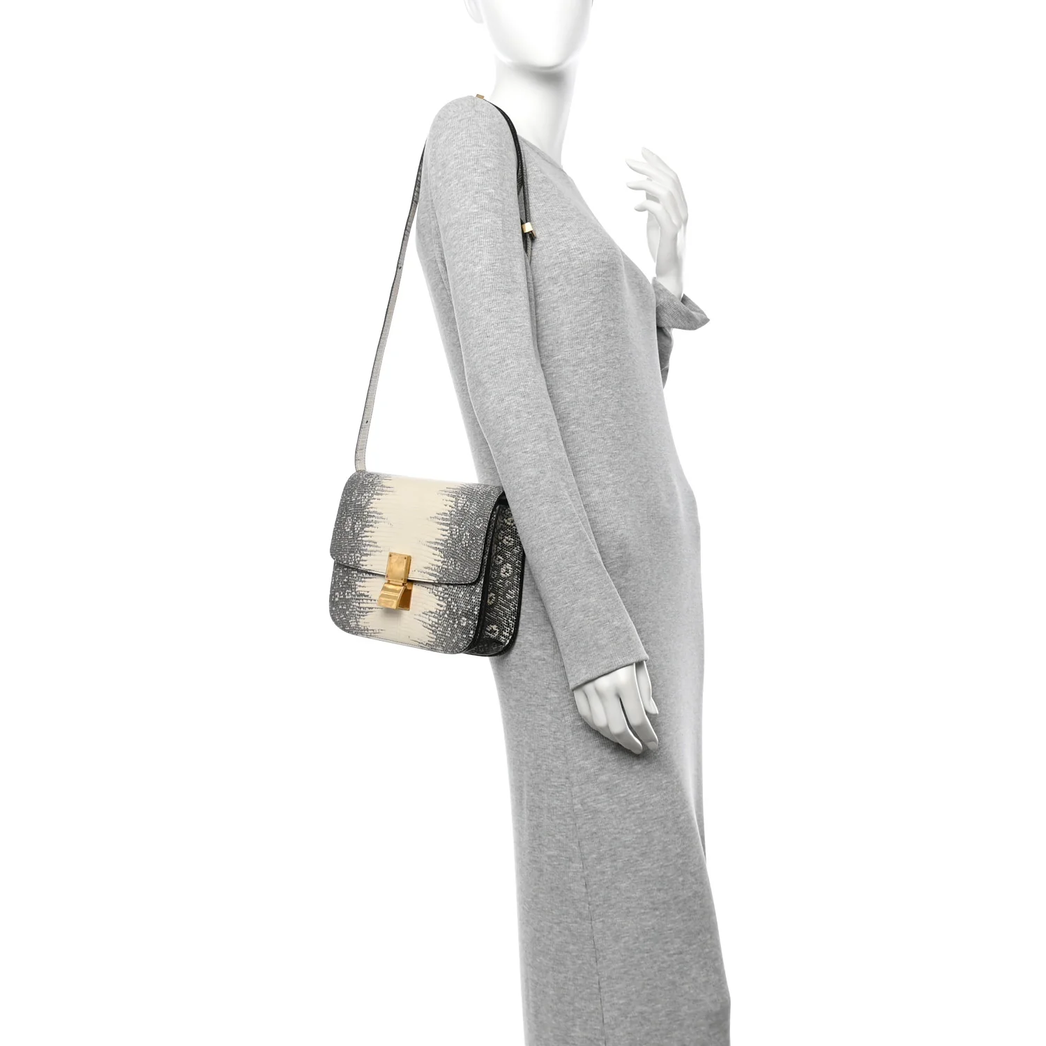 Lizard Medium Classic Box Flap Bag Natural