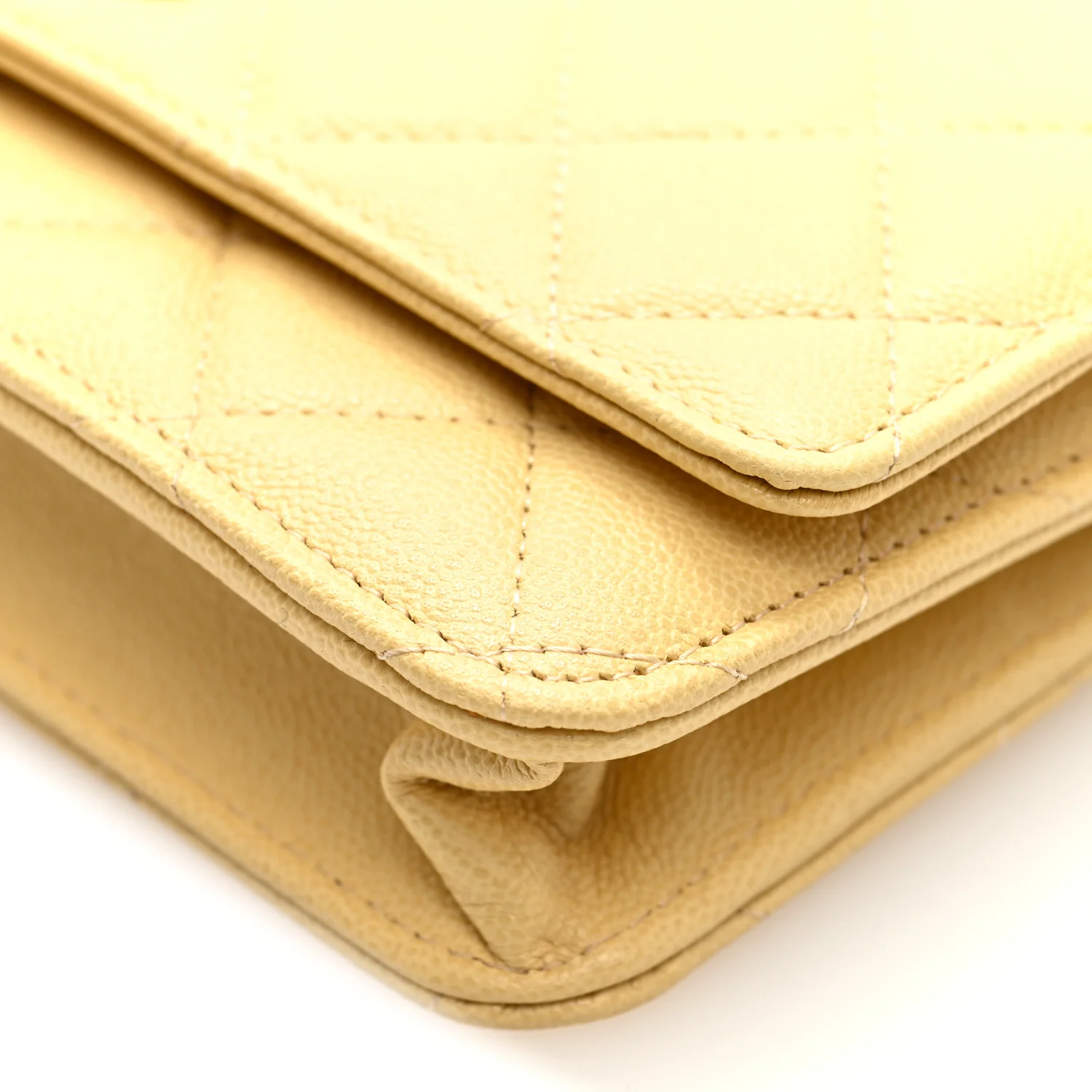 Caviar Quilted Studded CC Wallet on Chain WOC Yellow - Top Club