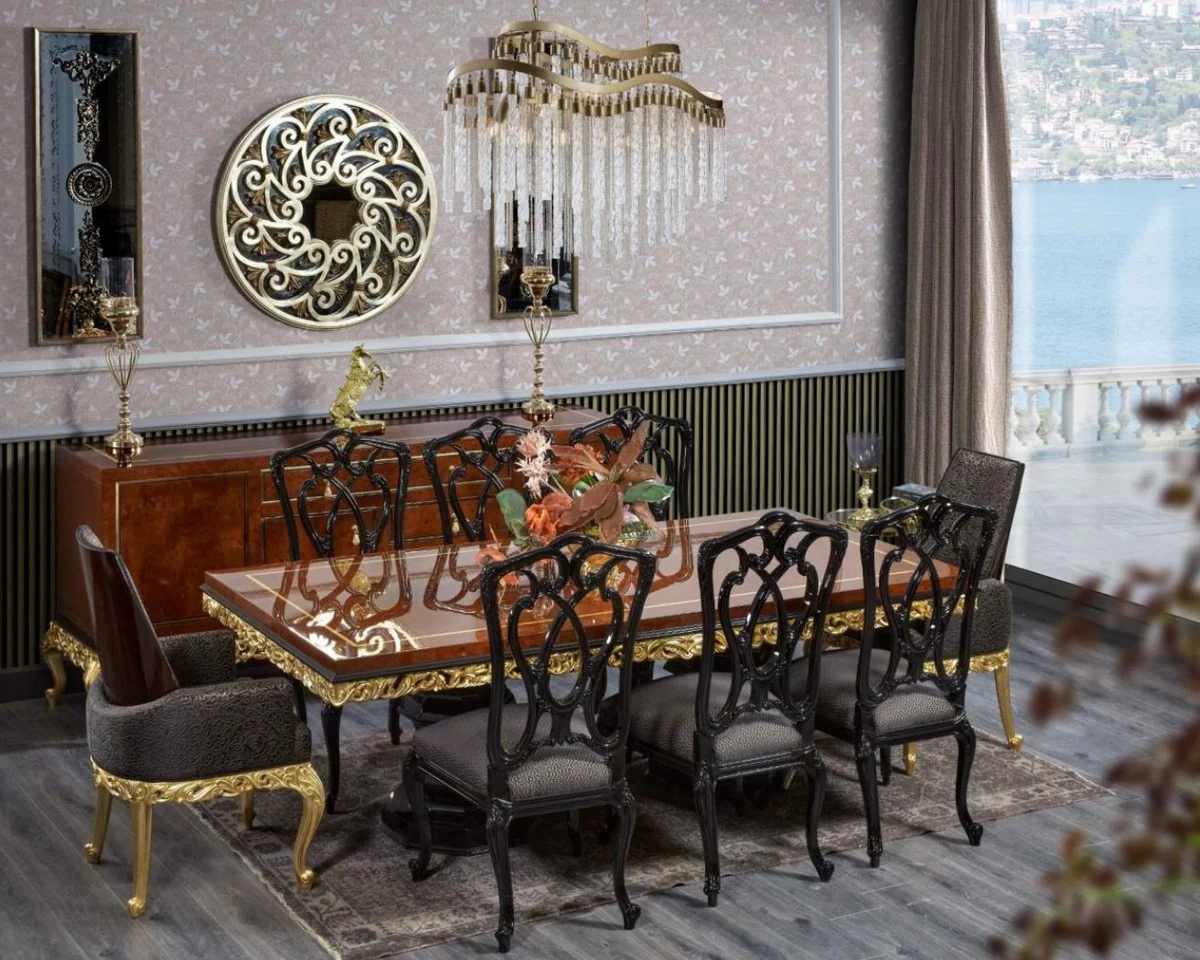 Luxury Baroque Dining Table Brown / Black / Gold - Handcrafted Solid Wood Dining Room Table - Luxury Dining Room Furniture in Baroque Style - Baroque Furniture - Baroque Furnishings